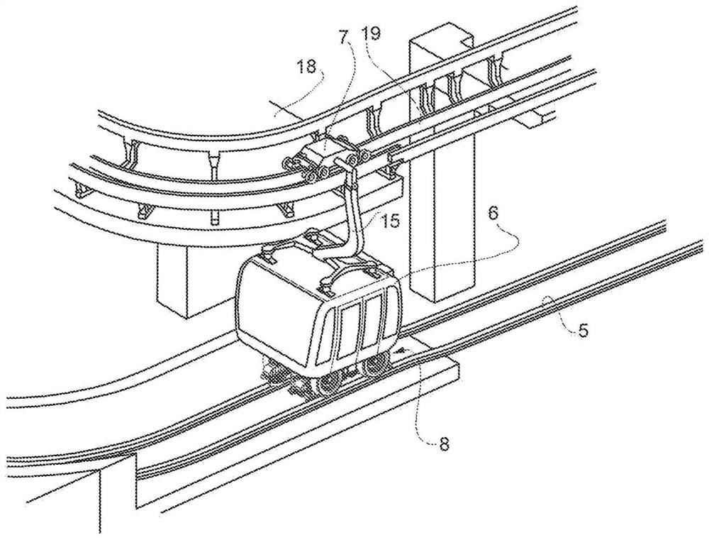 Hybrid cable/rail transportation system, transportation unit for such a transportation system and method for operating such transportation system