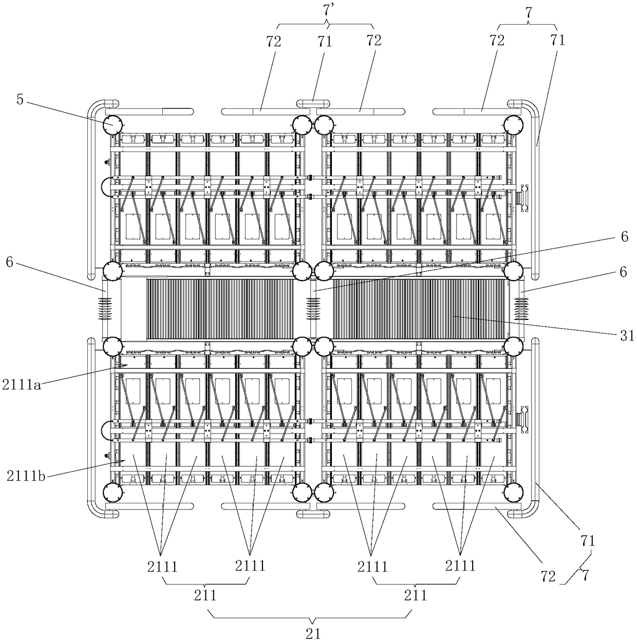 Extra-high voltage flexible direct current transmission support type valve tower