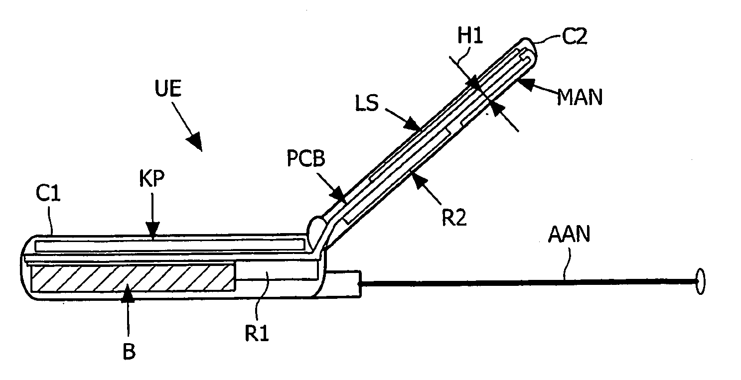 Mobile telephone with a built0in planar television antenna adapted for radiotelephone signal rejections