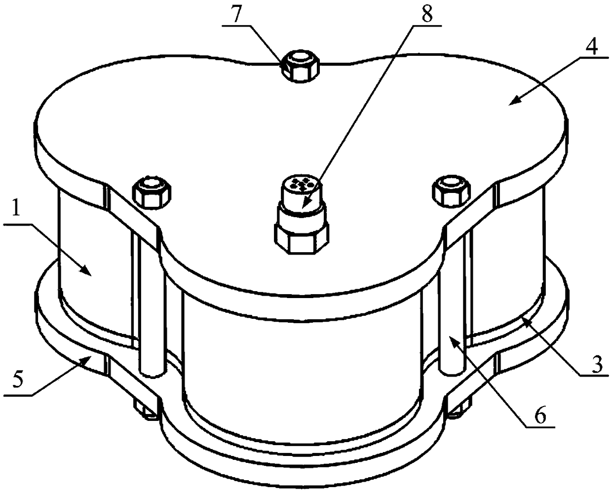 Conformal driving three-lobed flextensional transducer