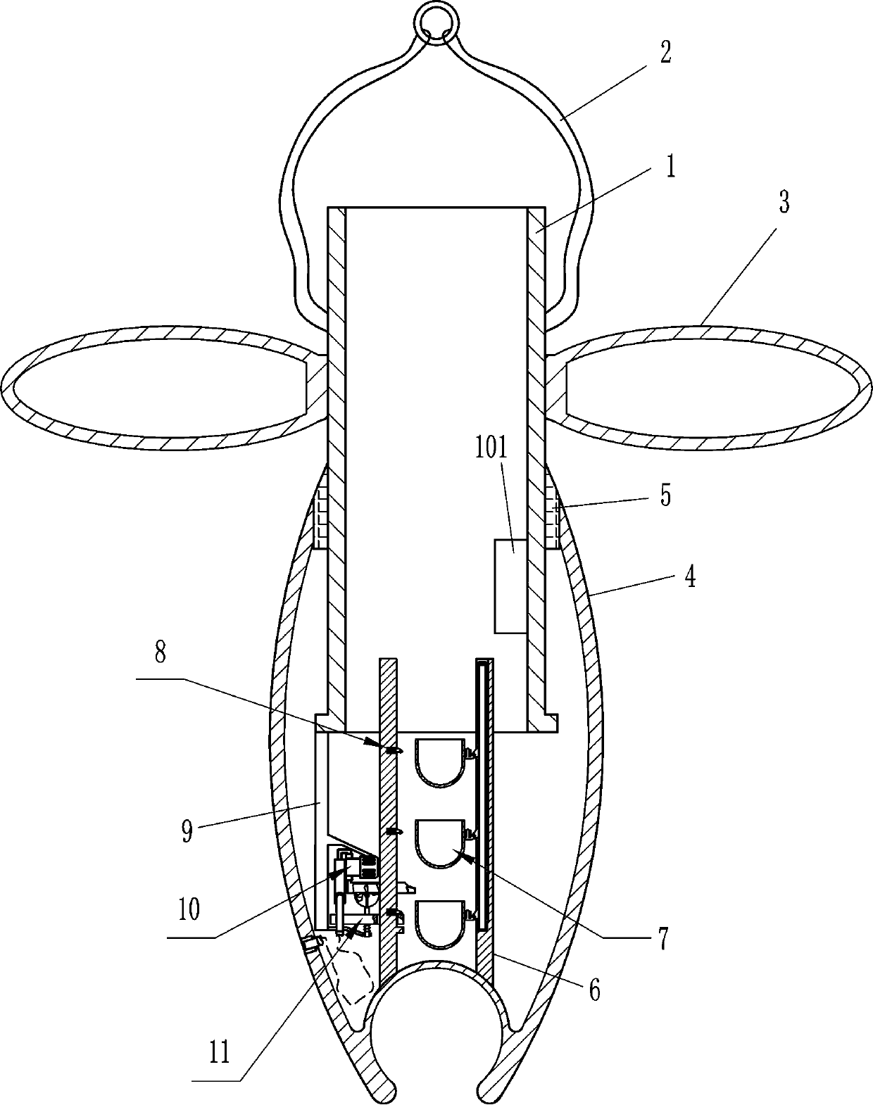 Floating type automatic descending sampling device for water body detection