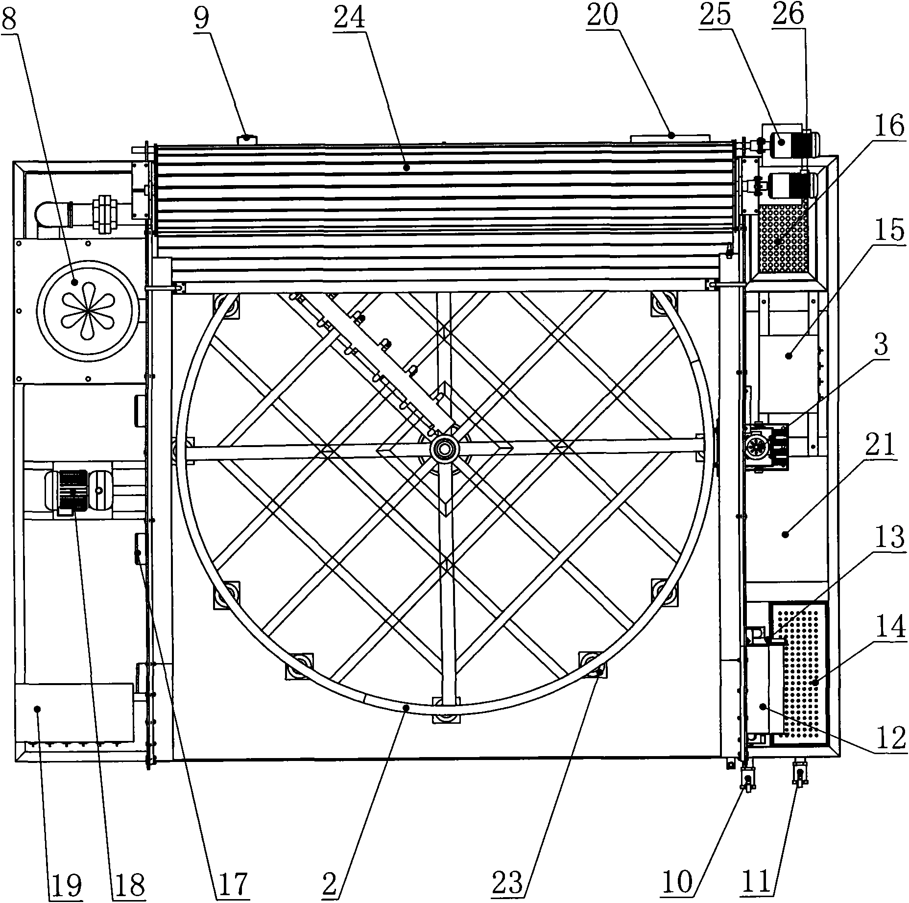 Device for automatically cleaning and rinsing heavy equipment and parts