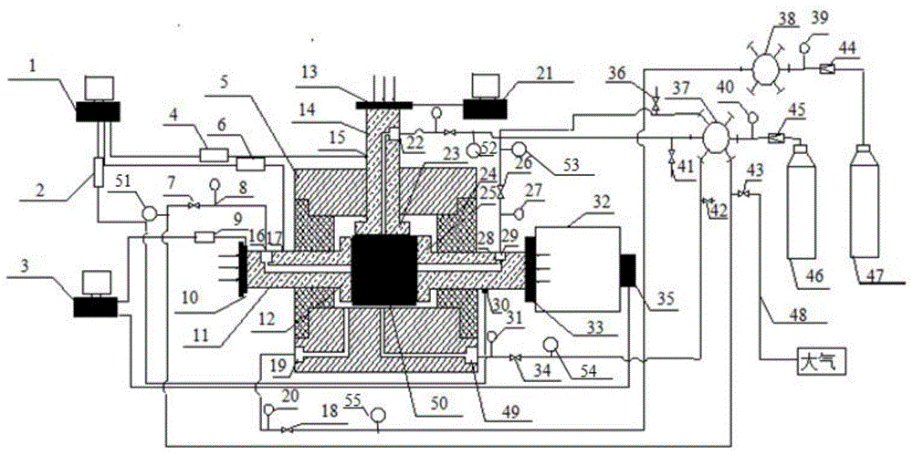 Multidimensional-loading and unloading multiphase porous media strong-coupling damage and porous flow experimental system and method