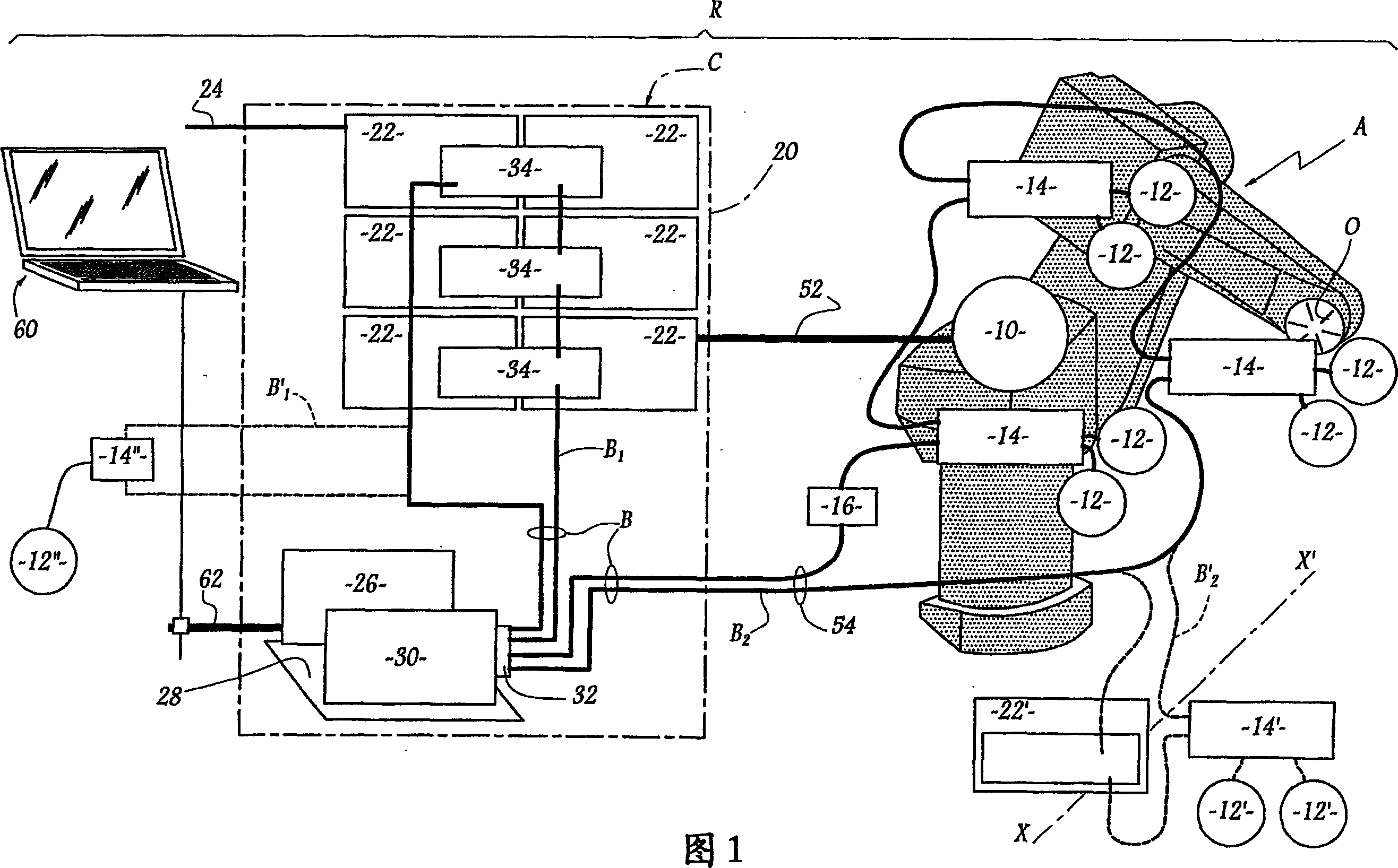 Multi-axis robot provided with a control system