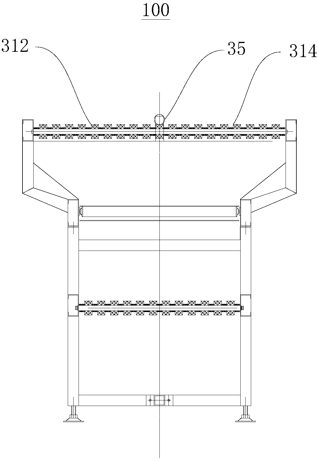 Material flowing platform for sand core assembly and sand core assembly material flowing method