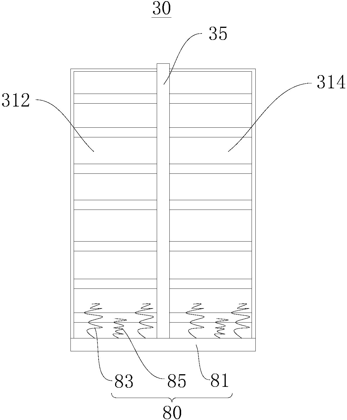 Material flowing platform for sand core assembly and sand core assembly material flowing method