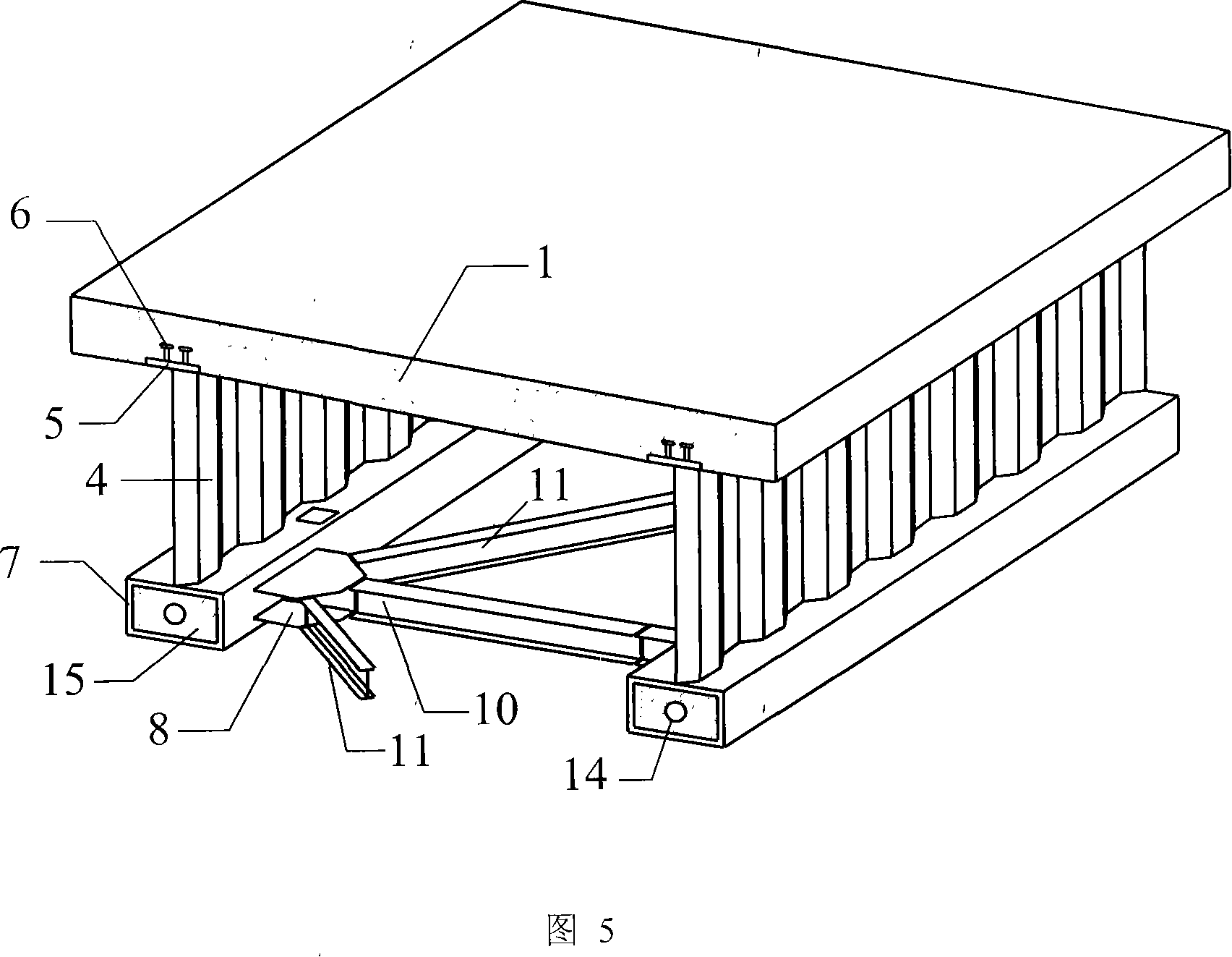 Lower edge open truss style corrugated steel web combination beam