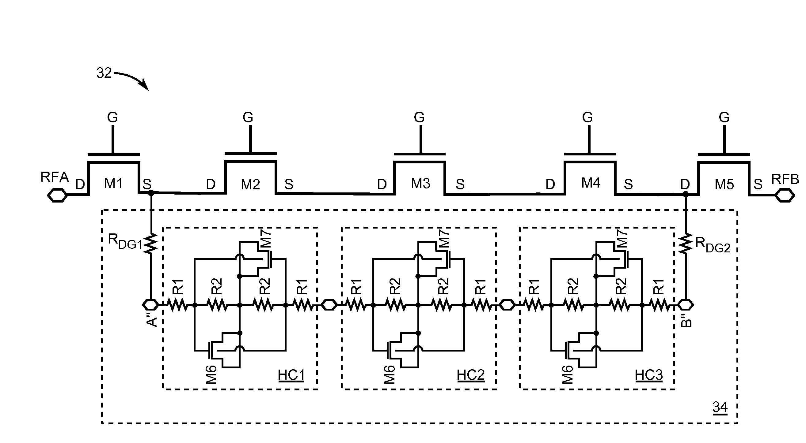 Harmonic cancellation circuit for an RF switch branch