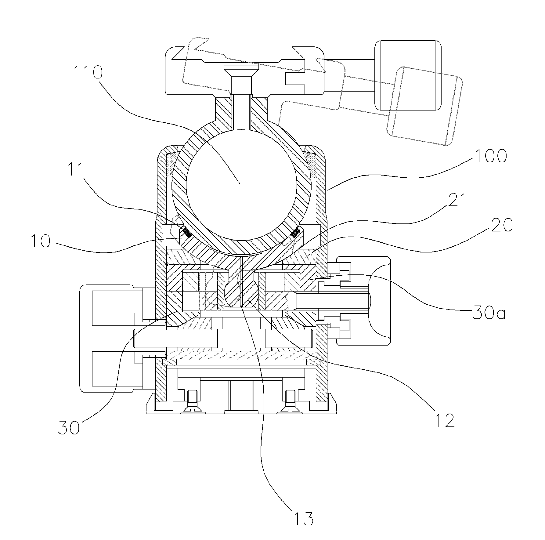 Ball head for camera tripod capable of finely adjusting front and rear angles through mechanical manipulation