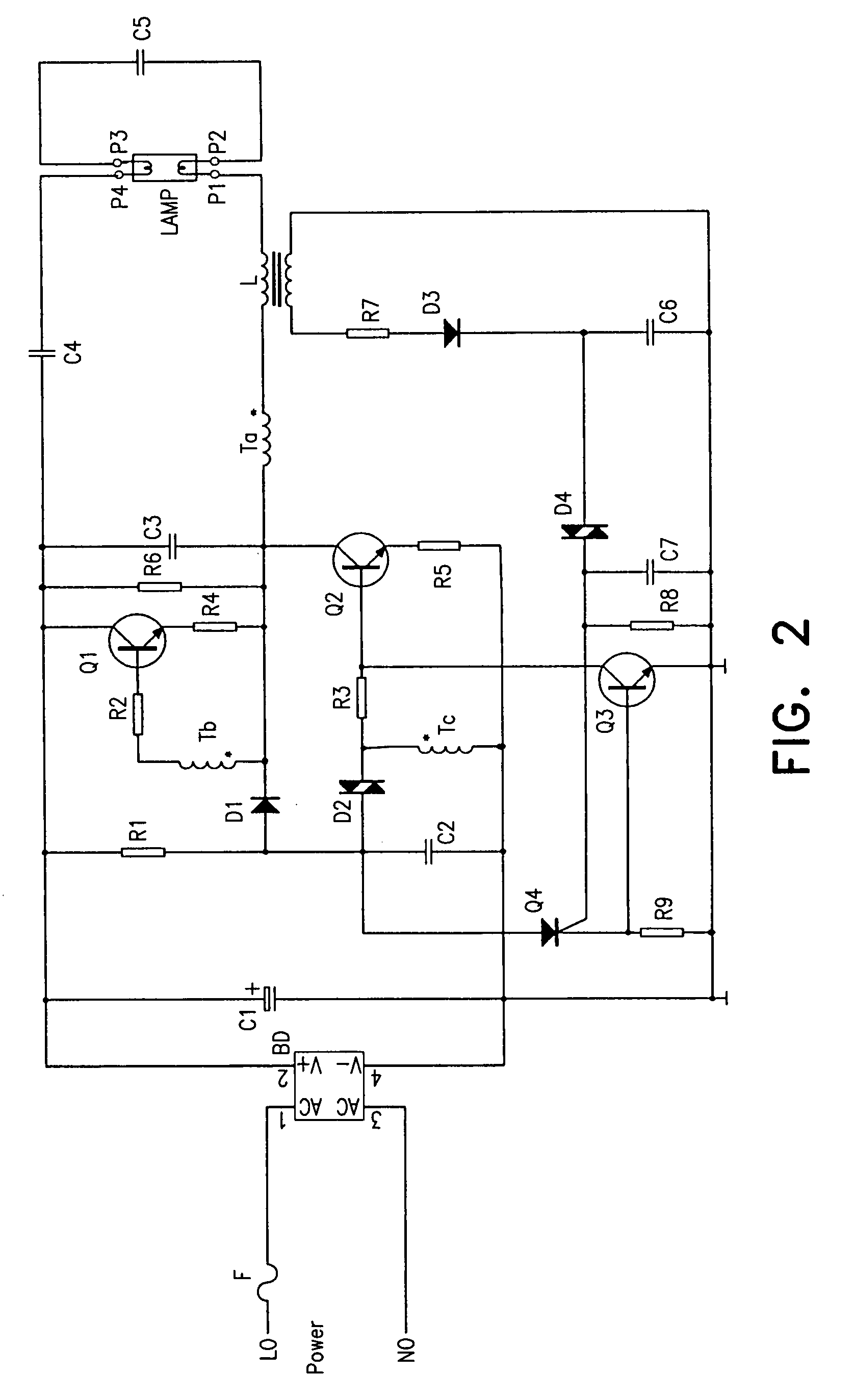 Circuit of the electronic ballast with the capability of automatic restart