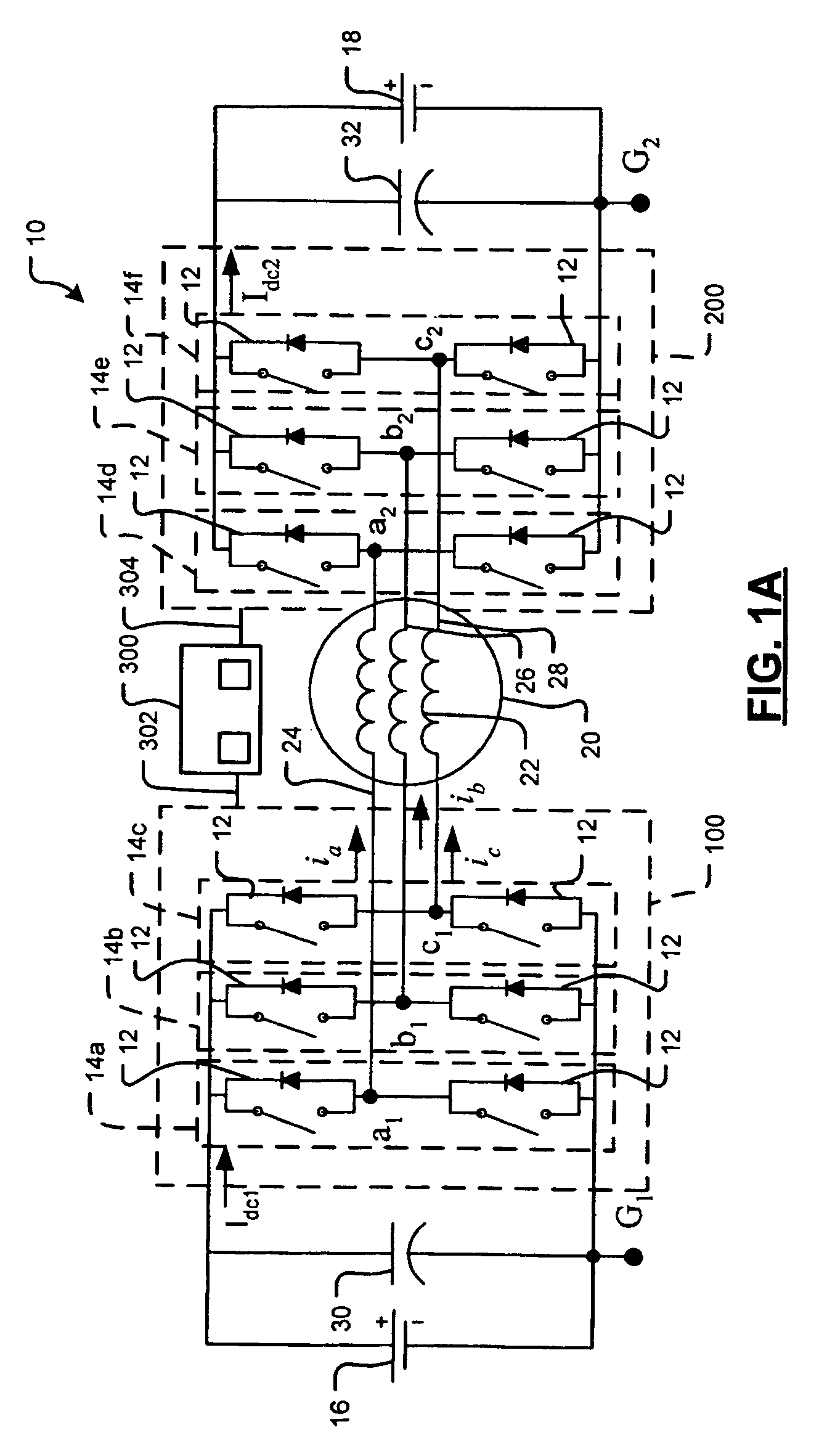 Doubled-ended inverter drive system topology for a hybrid vehicle