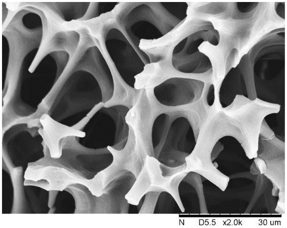 Method for preparing polymeric open cell foam material