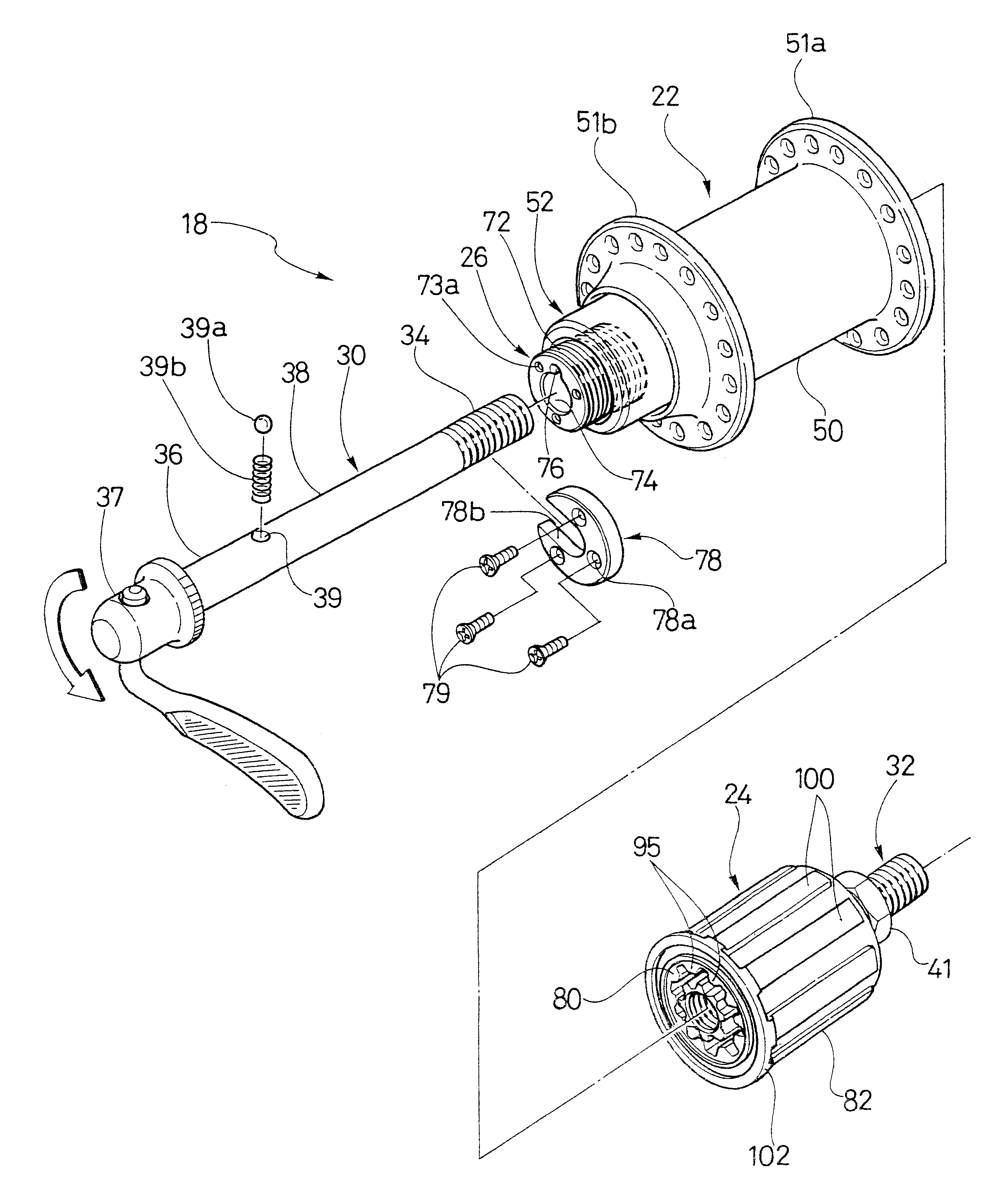 Bicycle hub with threaded spacer and detachable freewheel