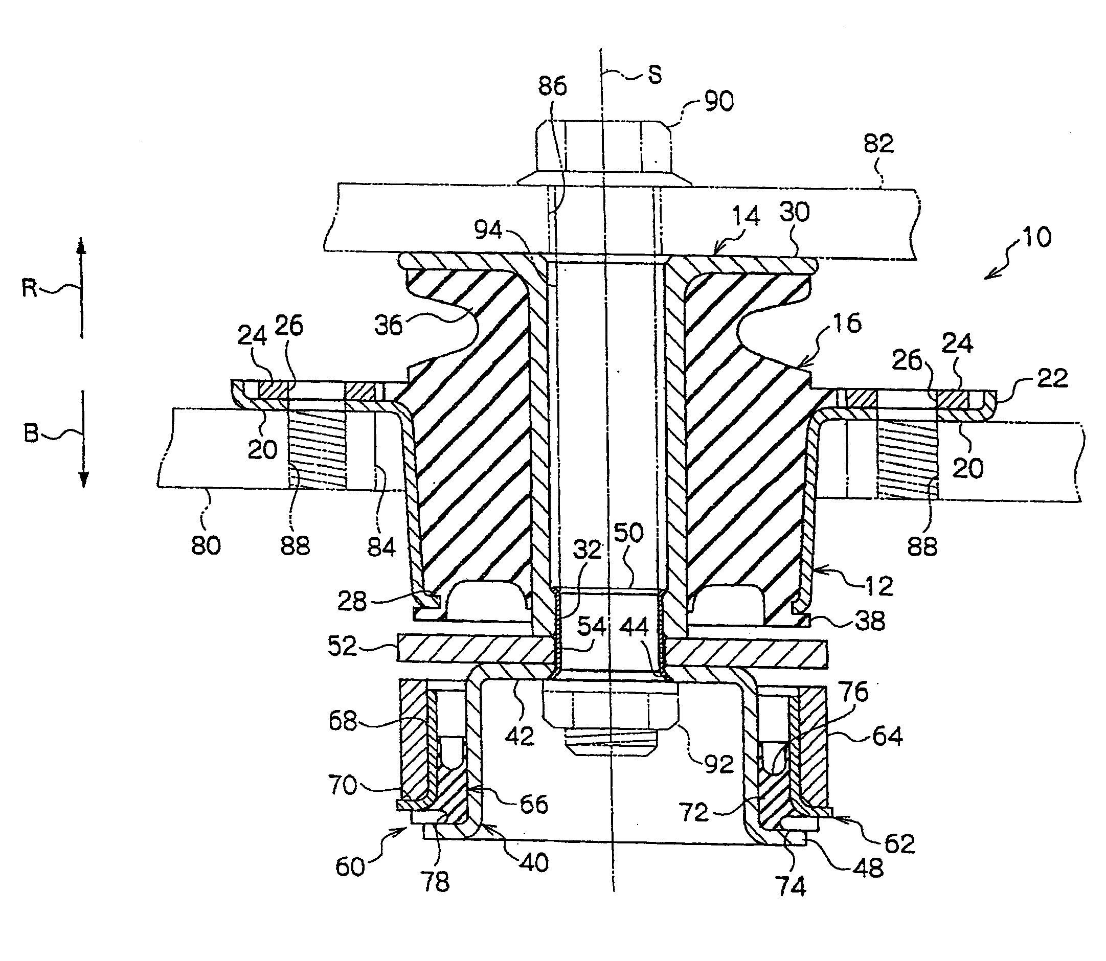 Vibration isolator, and method of mounting the same