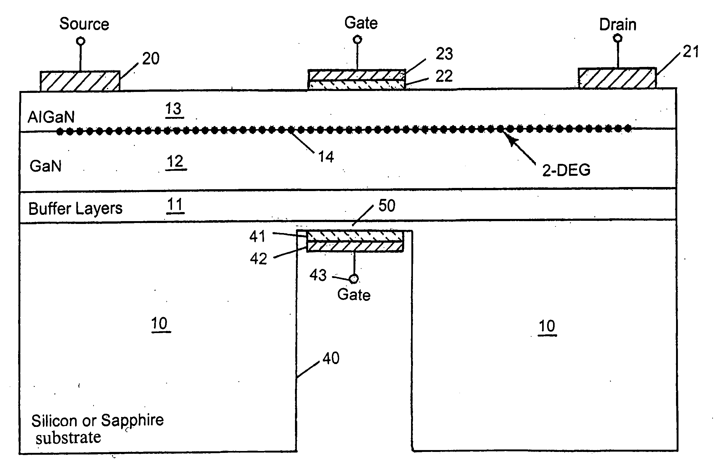 Iii-nitride device with back-gate and field plate and process for its manufacture