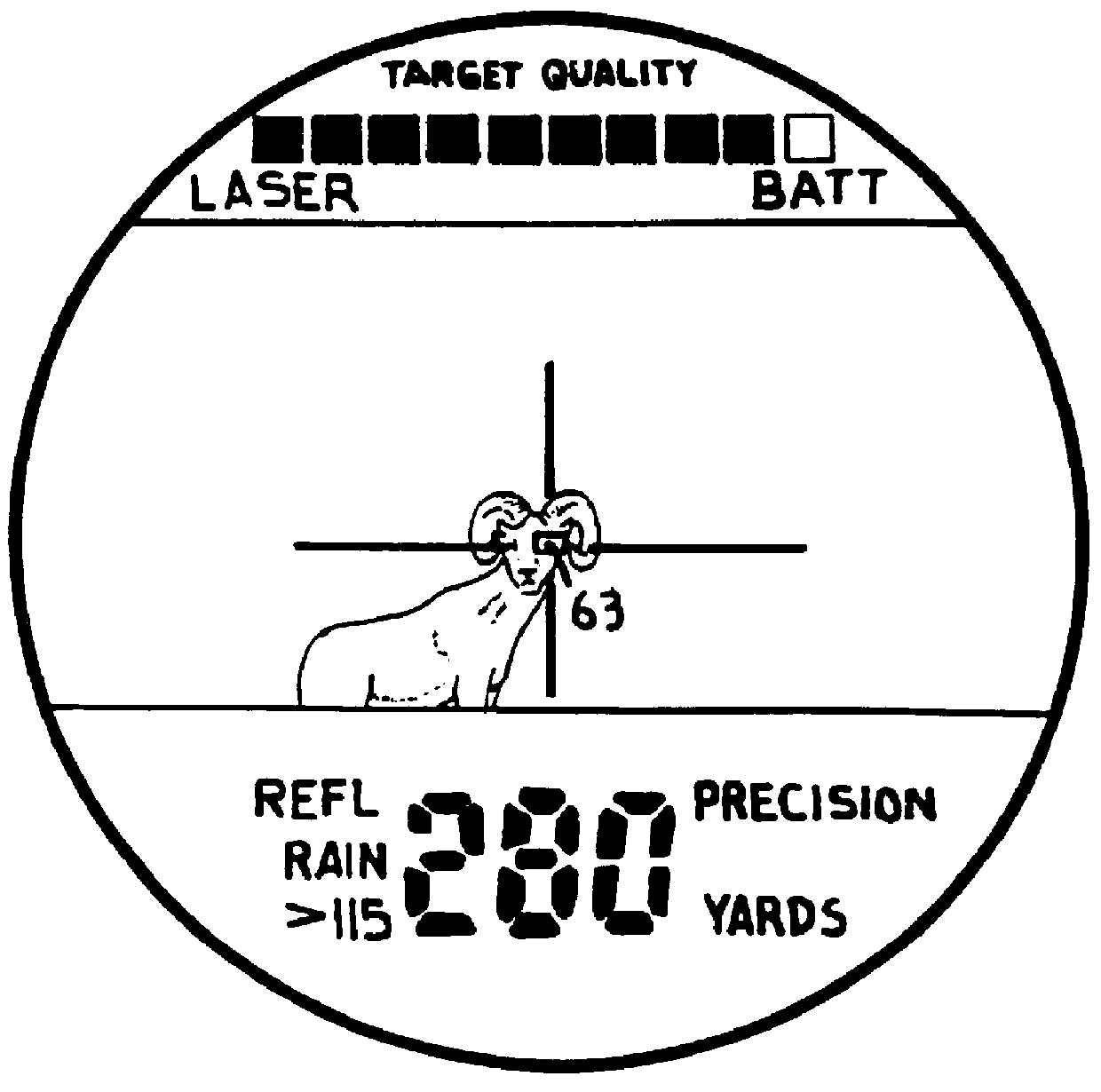 Laser range finder with target quality display and scan mode