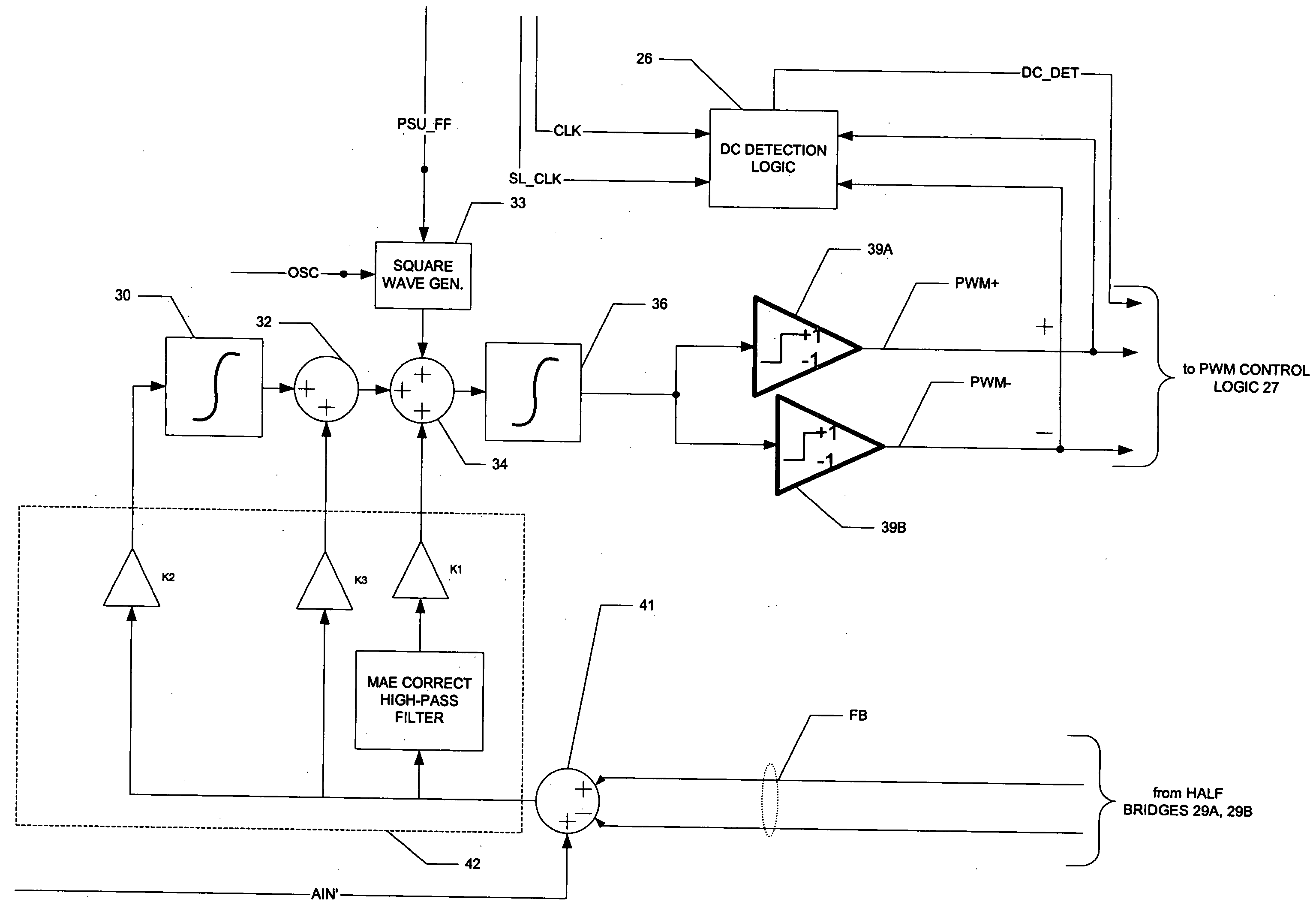 Detection of DC output levels from a class D amplifier