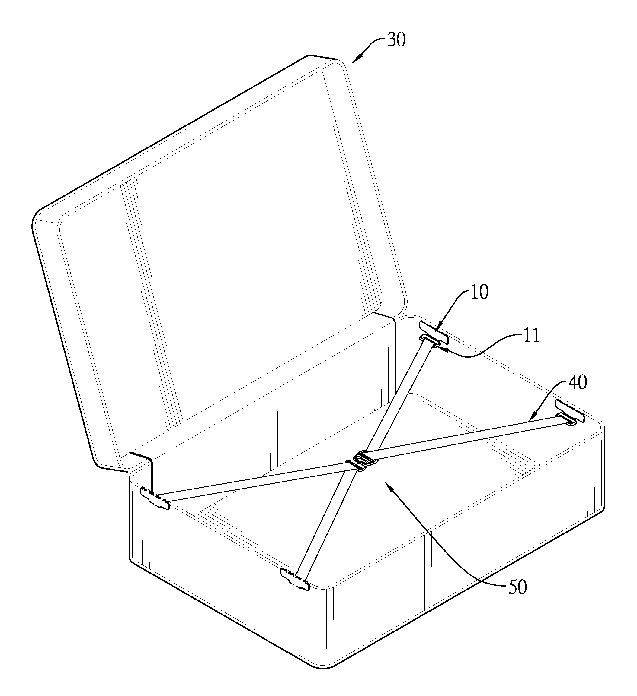 Connecting ring for interior cross straps of a suitcase