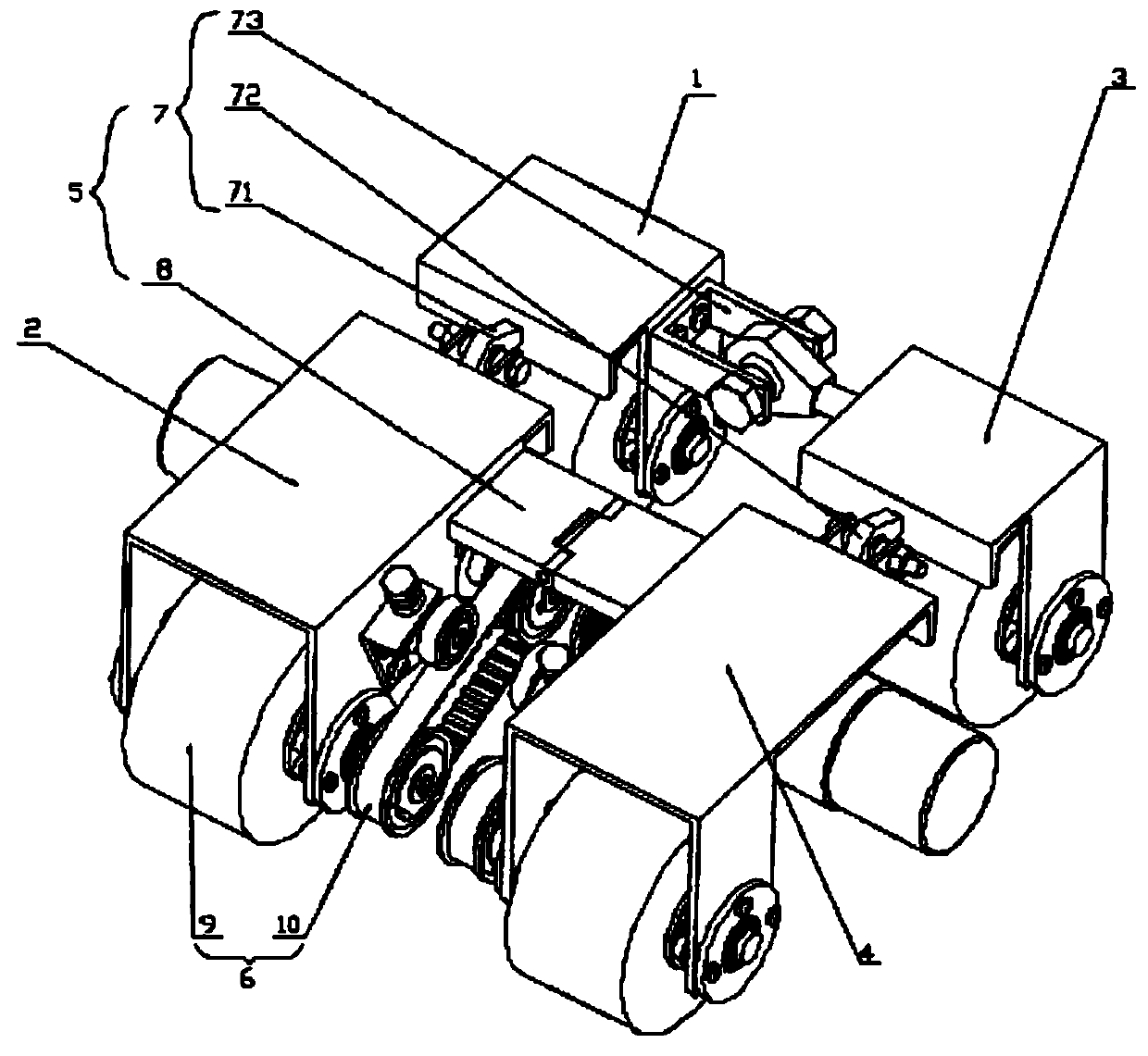 Four-wheel wall-climbing robot with curved surface adsorption function and use method thereof