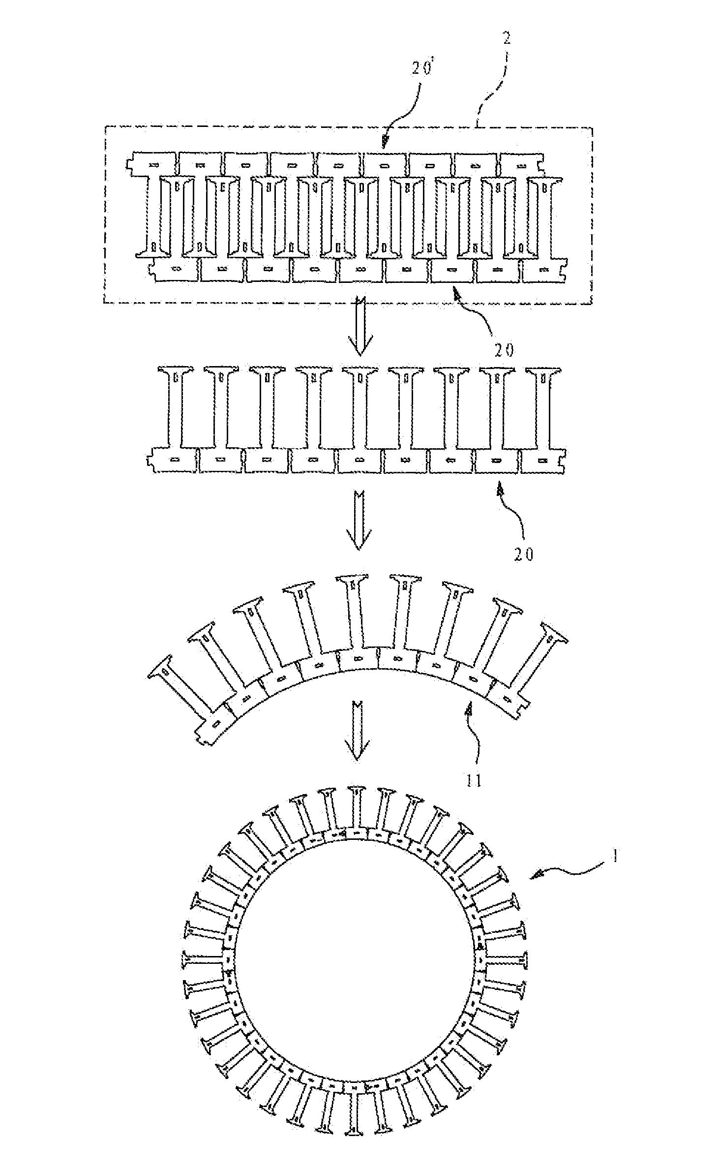 Stator core of motor for washing machine