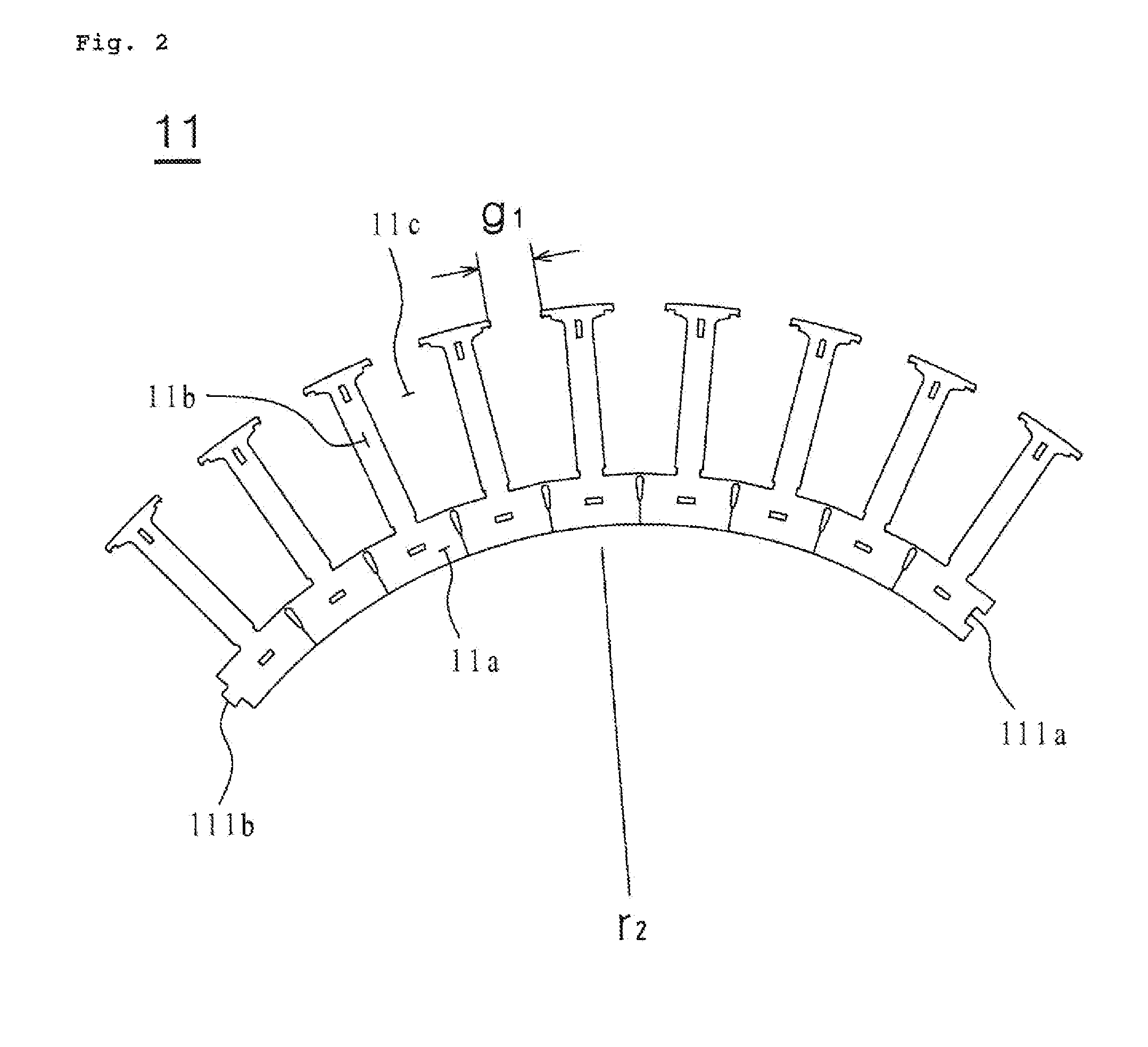 Stator core of motor for washing machine