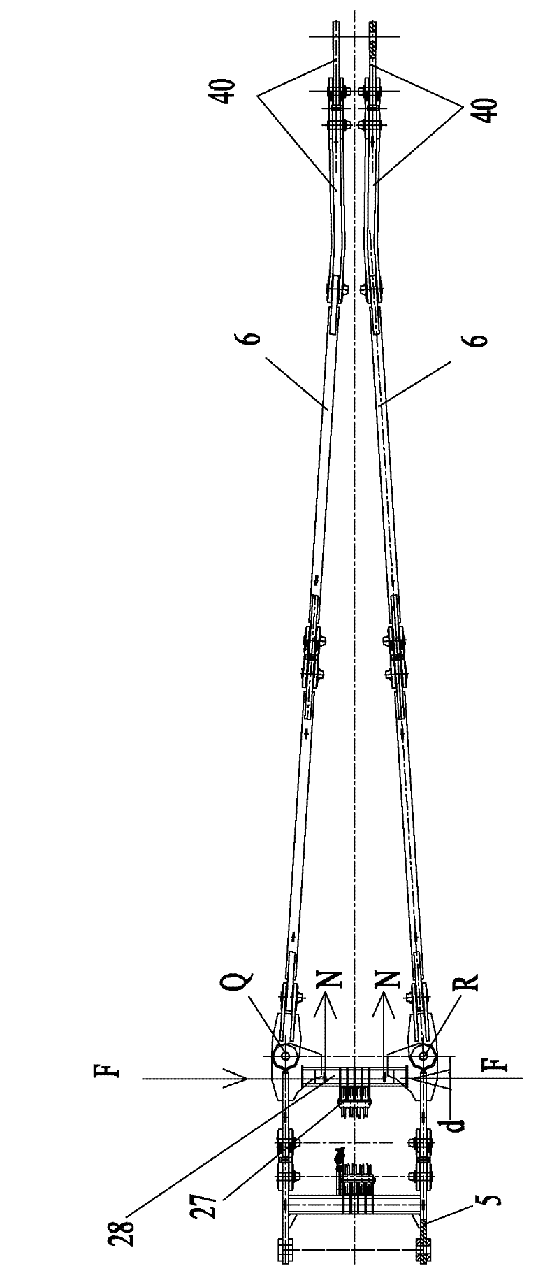 Tower crane, pull rod structure for balance arm thereof and mounting method for structure