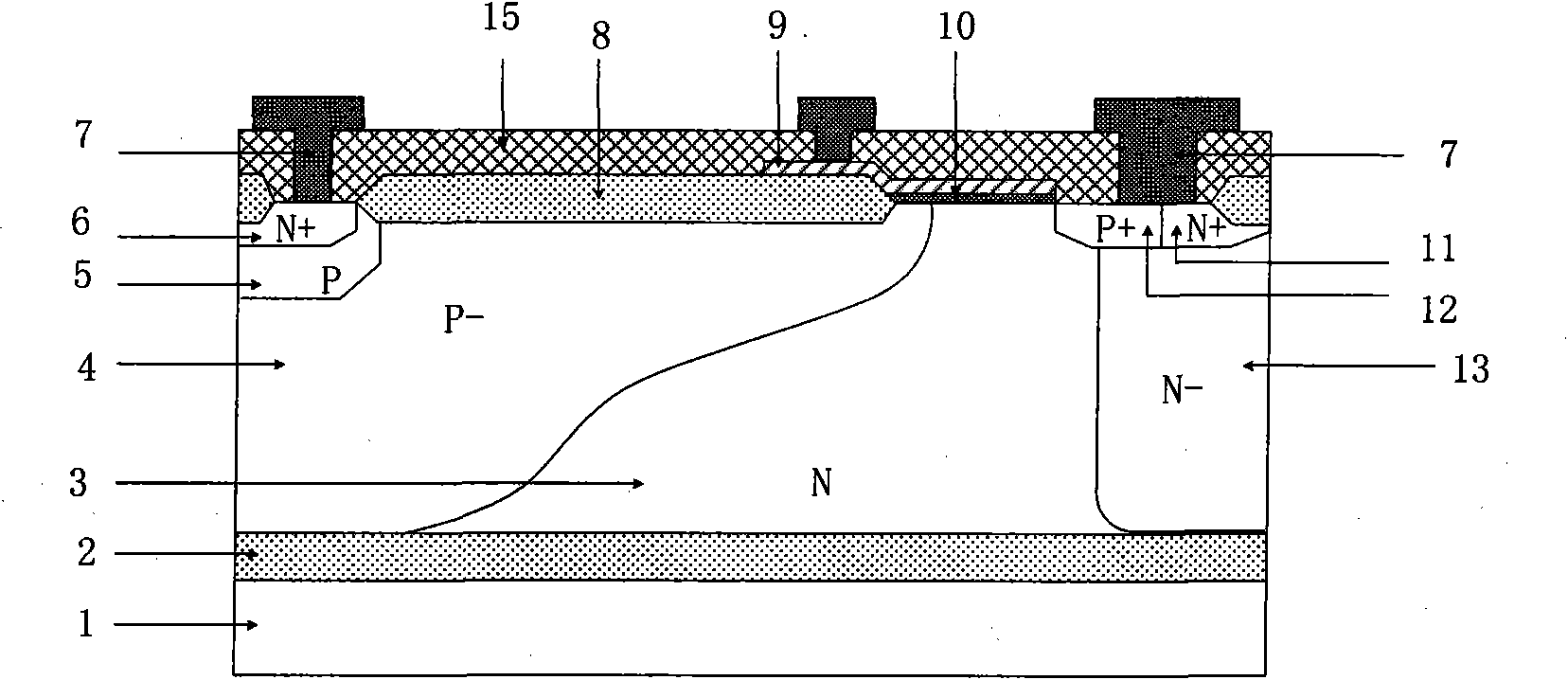 P type lateral insulated gate bipolar device for reducing hot carrier effect