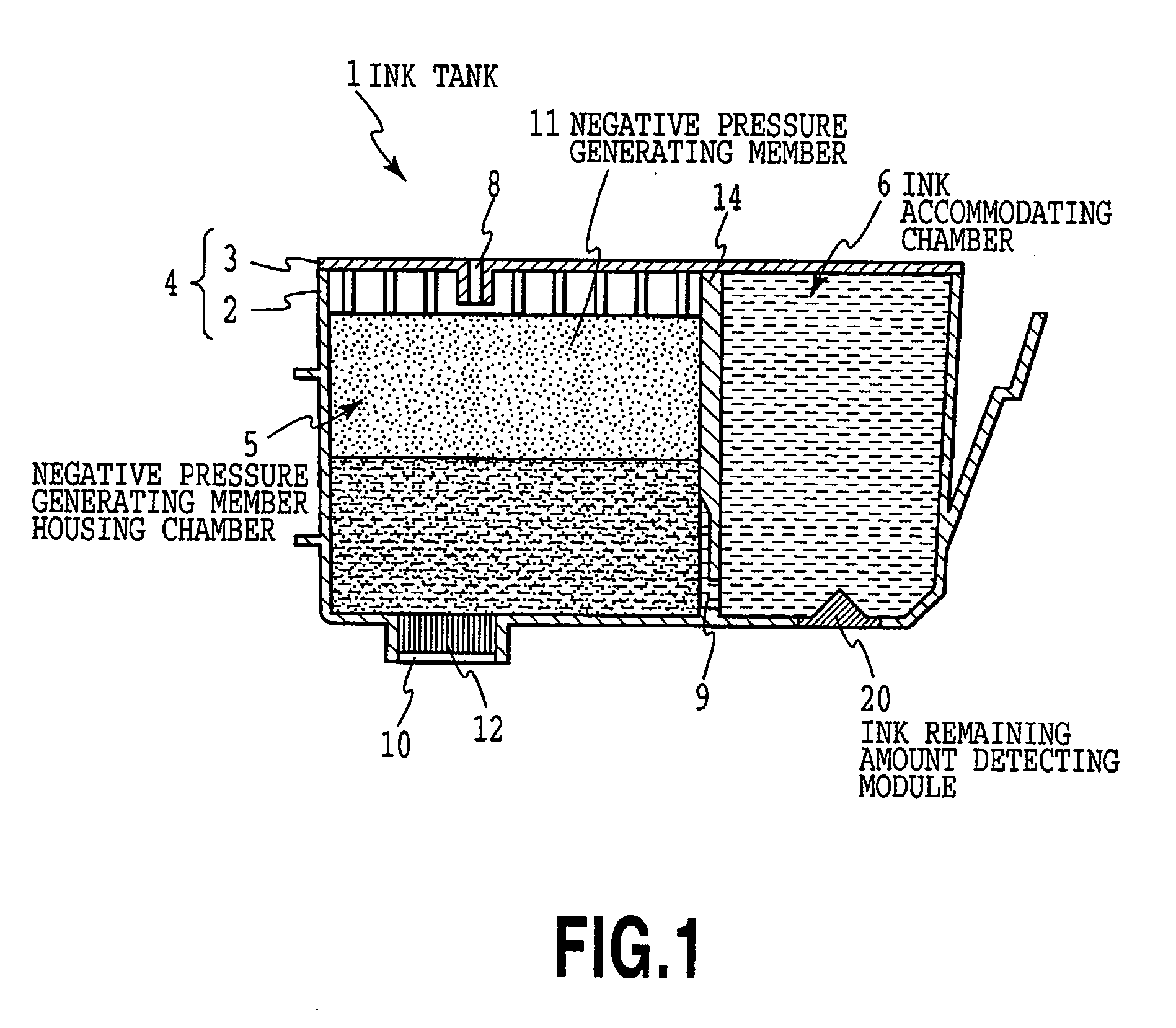 Residual ink amount detection module for ink jet recording, ink tank with the module, and ink jet recording device