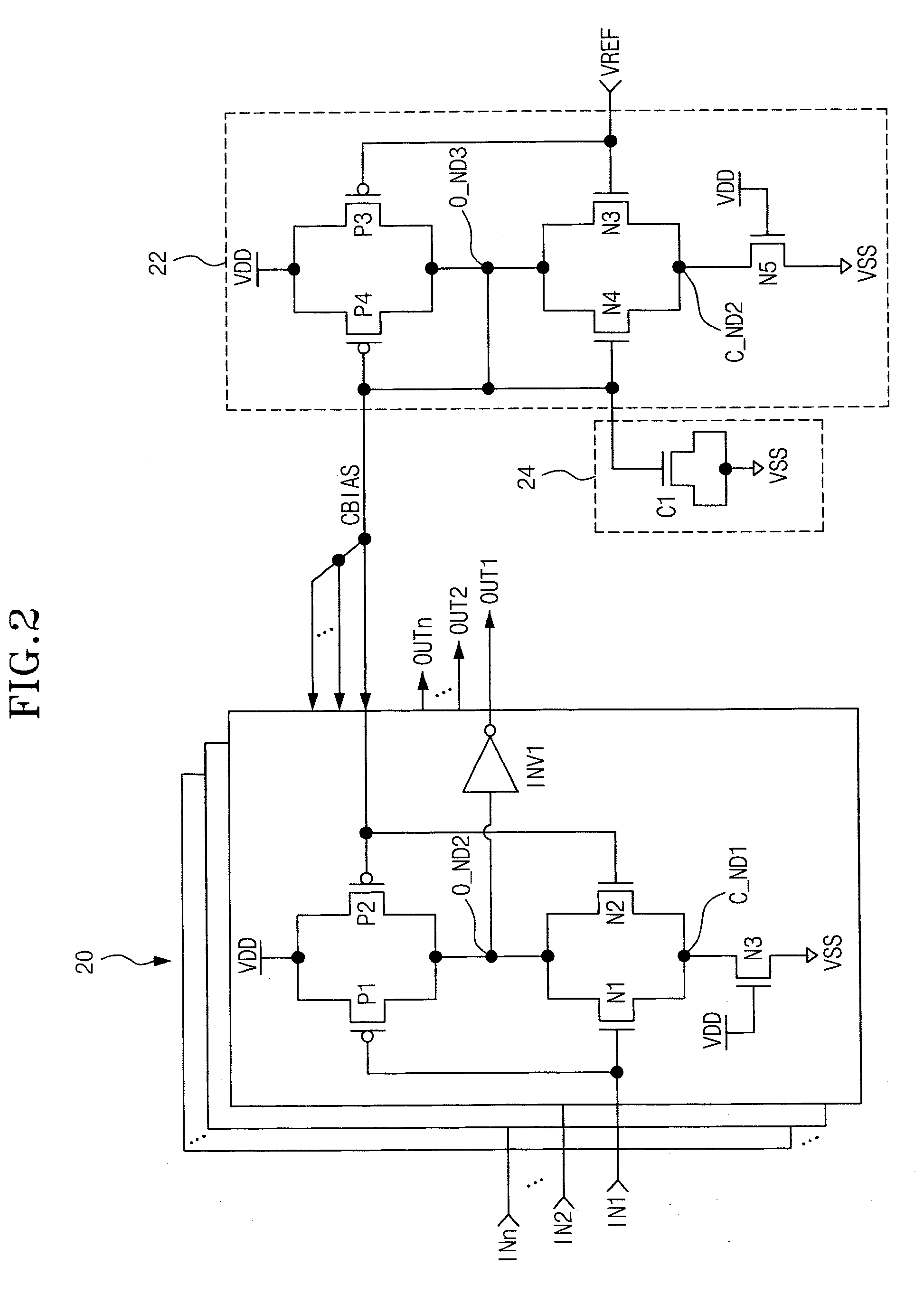 Buffer circuit which occupies less area in a semiconductor device