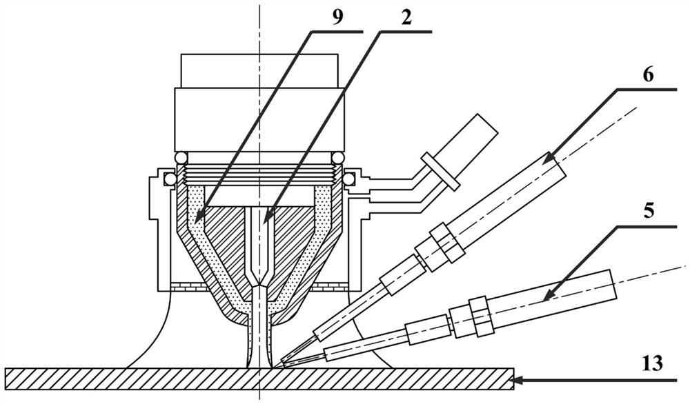 Wire powder composite plasma arc additive manufacturing device and using method