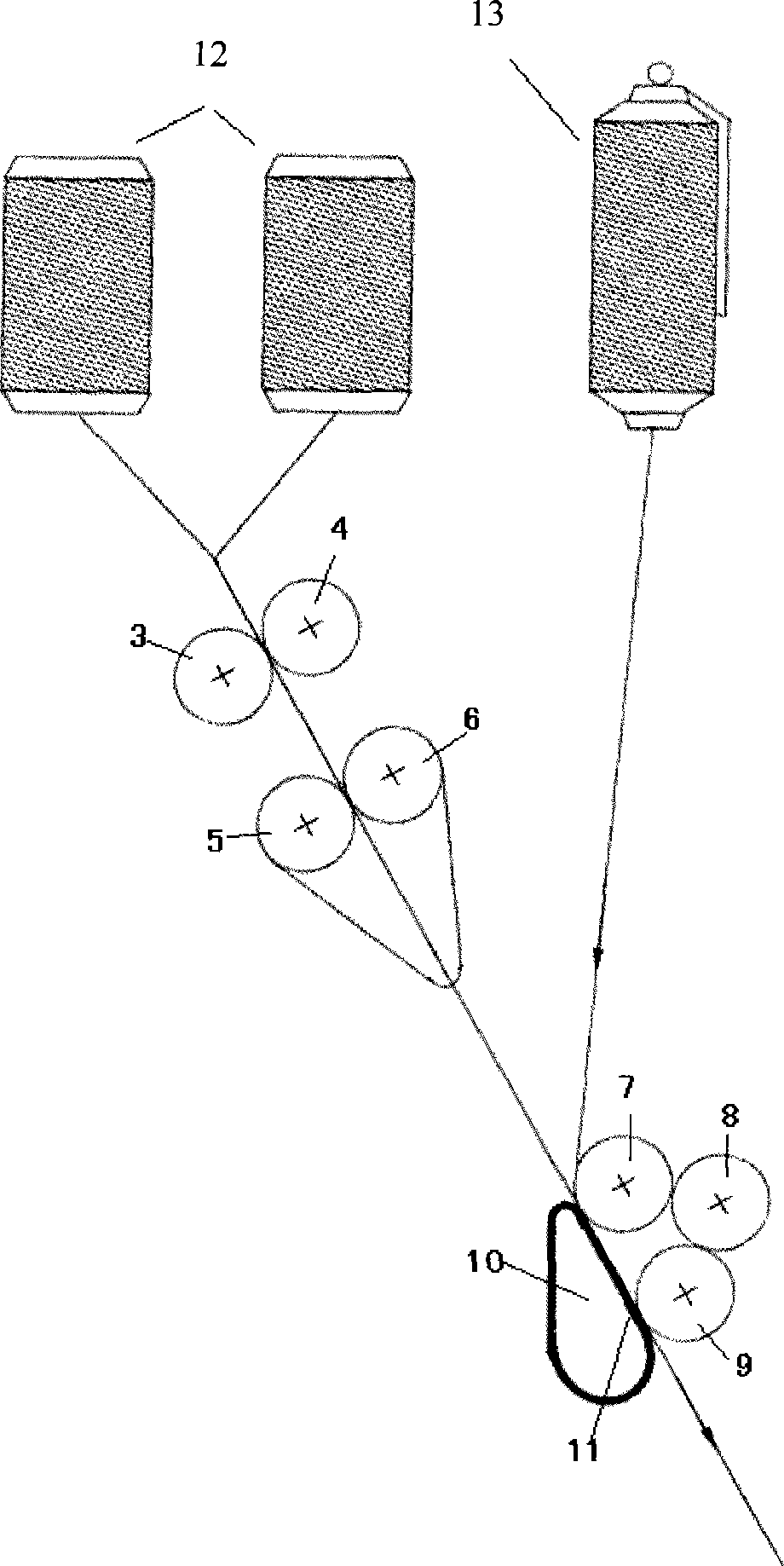 Spinning device for concentrating composite yarns