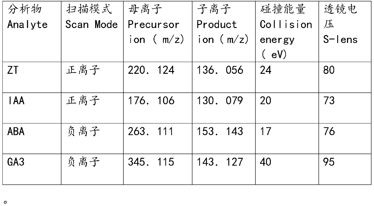 Method for detecting endogenous hormones in pinus massoniana branches