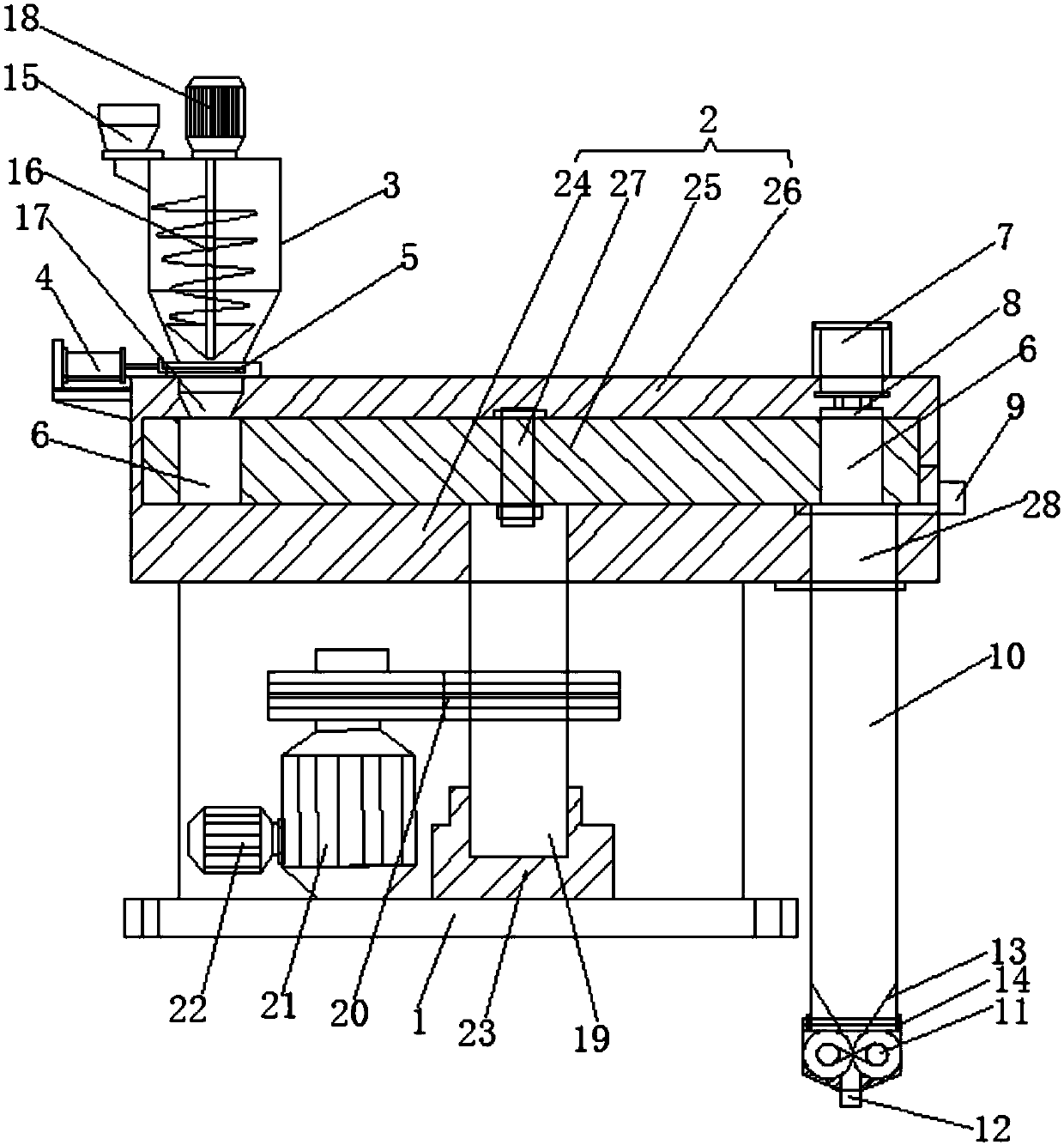 Metal powder laser molding spraying nozzle feeding device