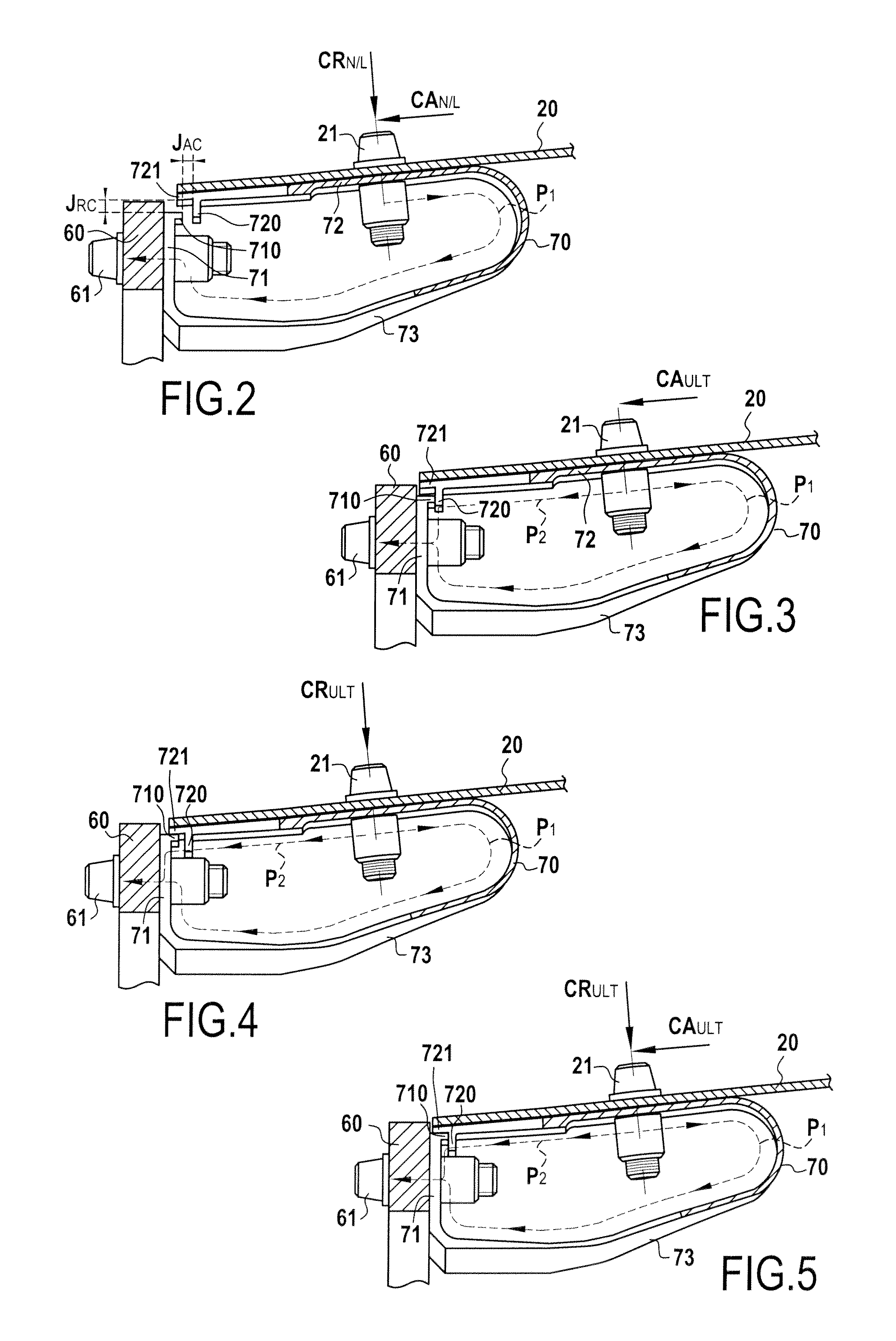 Flexible abutment links for attaching a part made of cmc