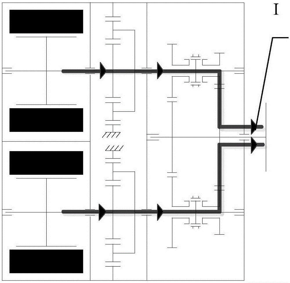 Double-motor compact transmission without power failure