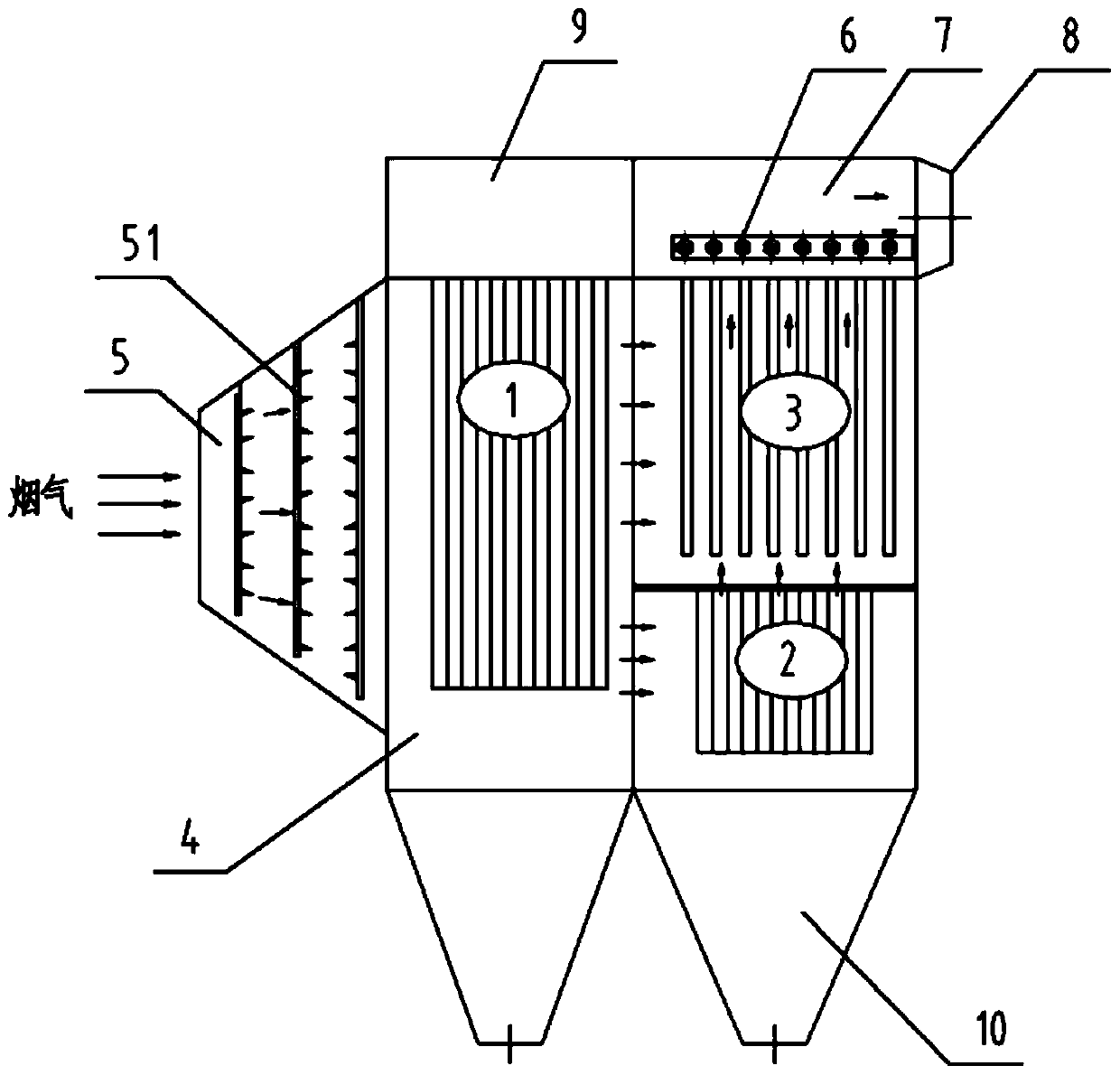 Straight-through electric bag composite dust collector