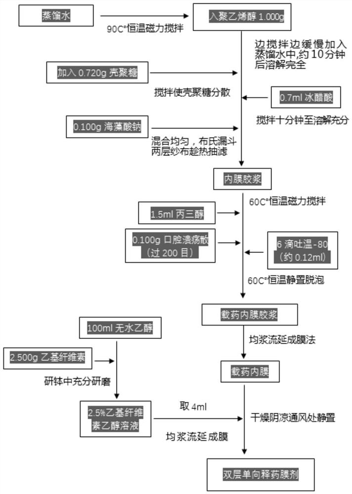 Double-layer film agent for treating oral ulcer and preparation method thereof