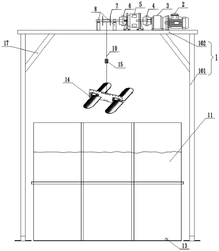 Wave energy glider hydrodynamic fin testing device