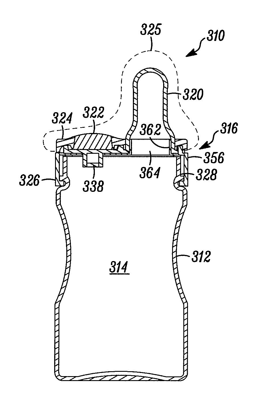 Ready to drink container with nipple and needle penetrable and laser resealable portion, and related method