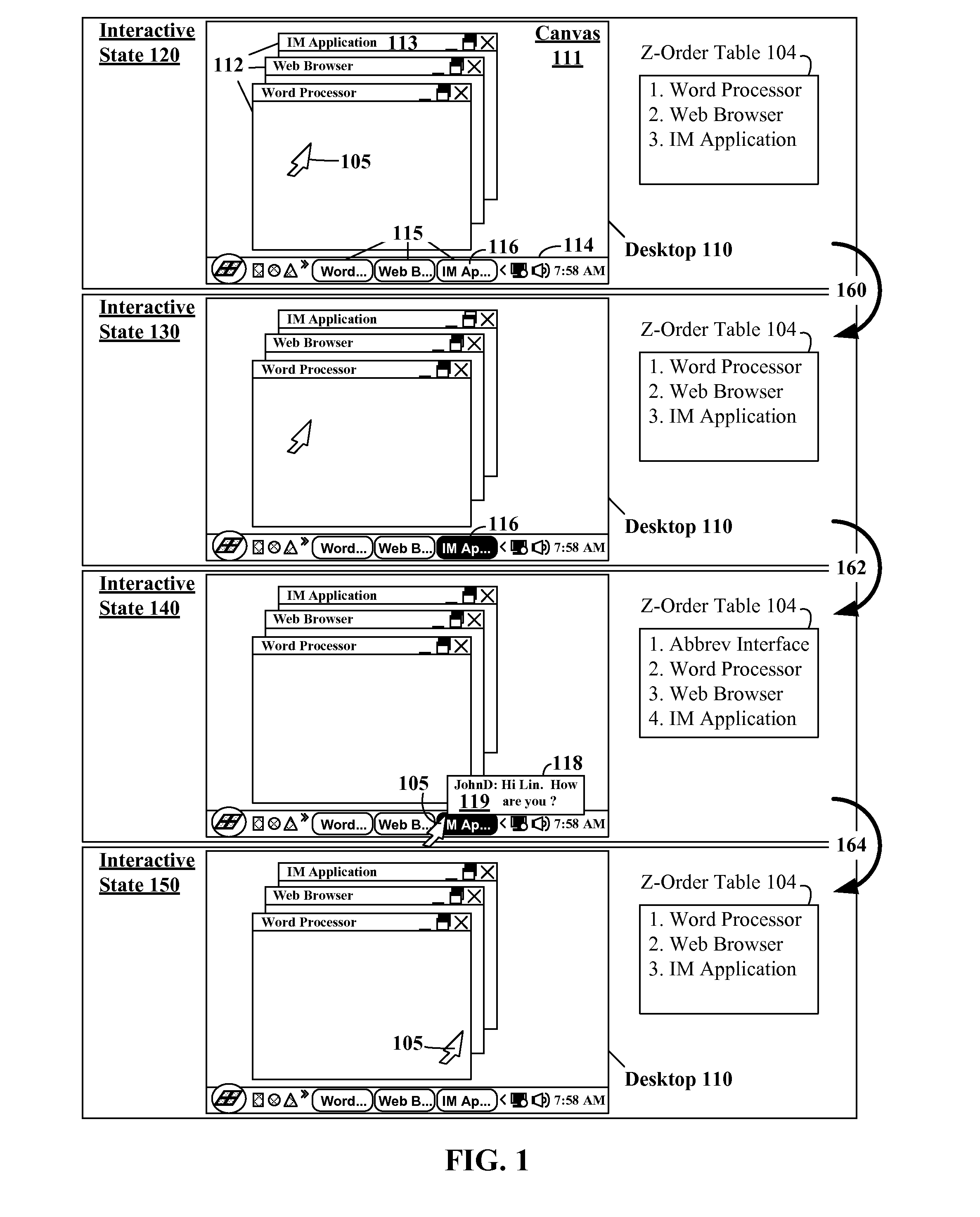 Abbreviated user interface for instant messaging to minimize active window focus changes