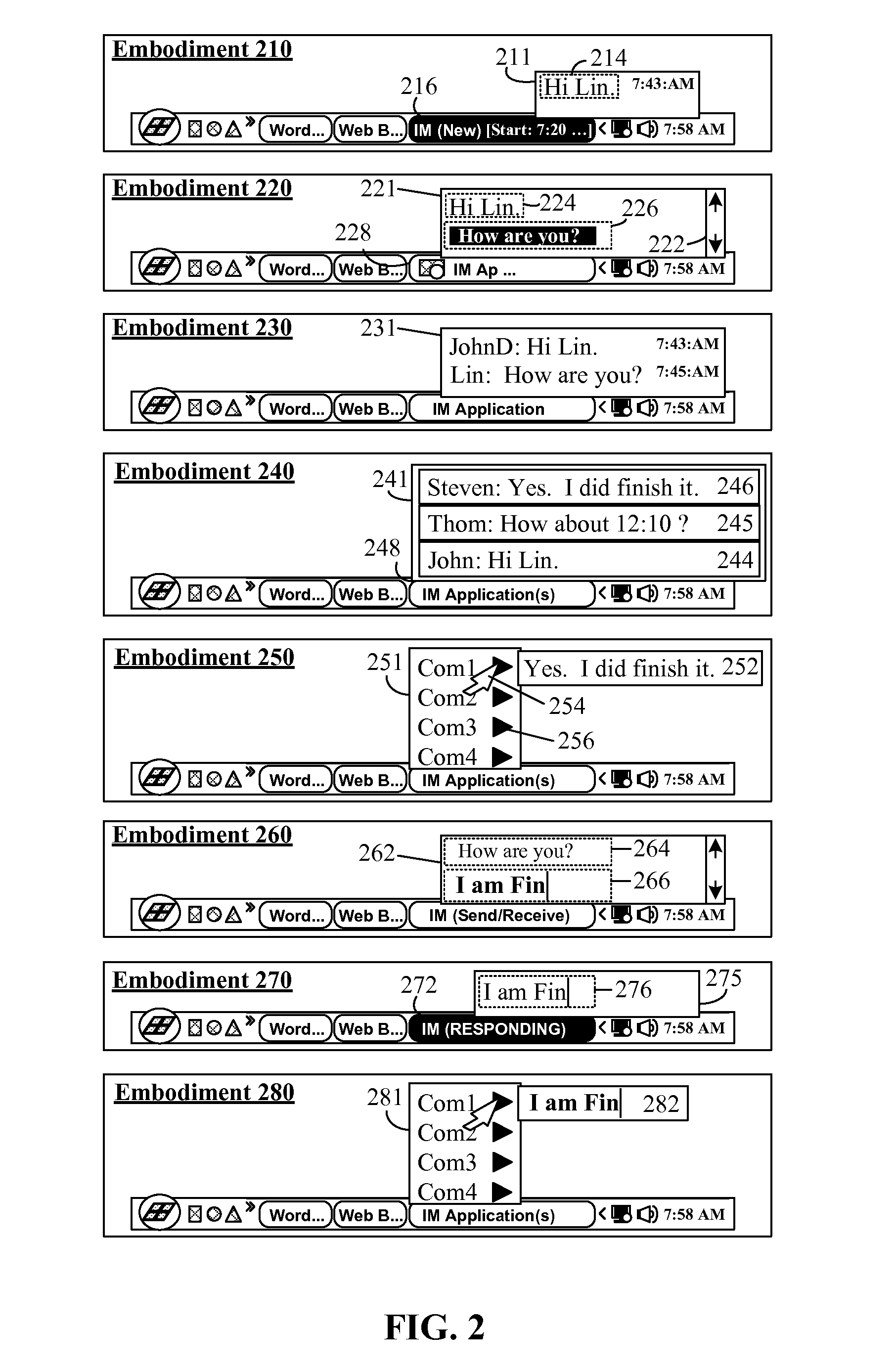 Abbreviated user interface for instant messaging to minimize active window focus changes