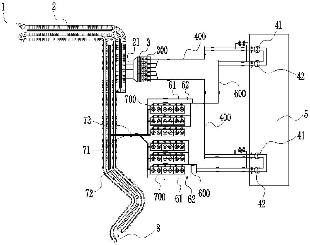 Forced ventilation cooling direct current water taking and draining system