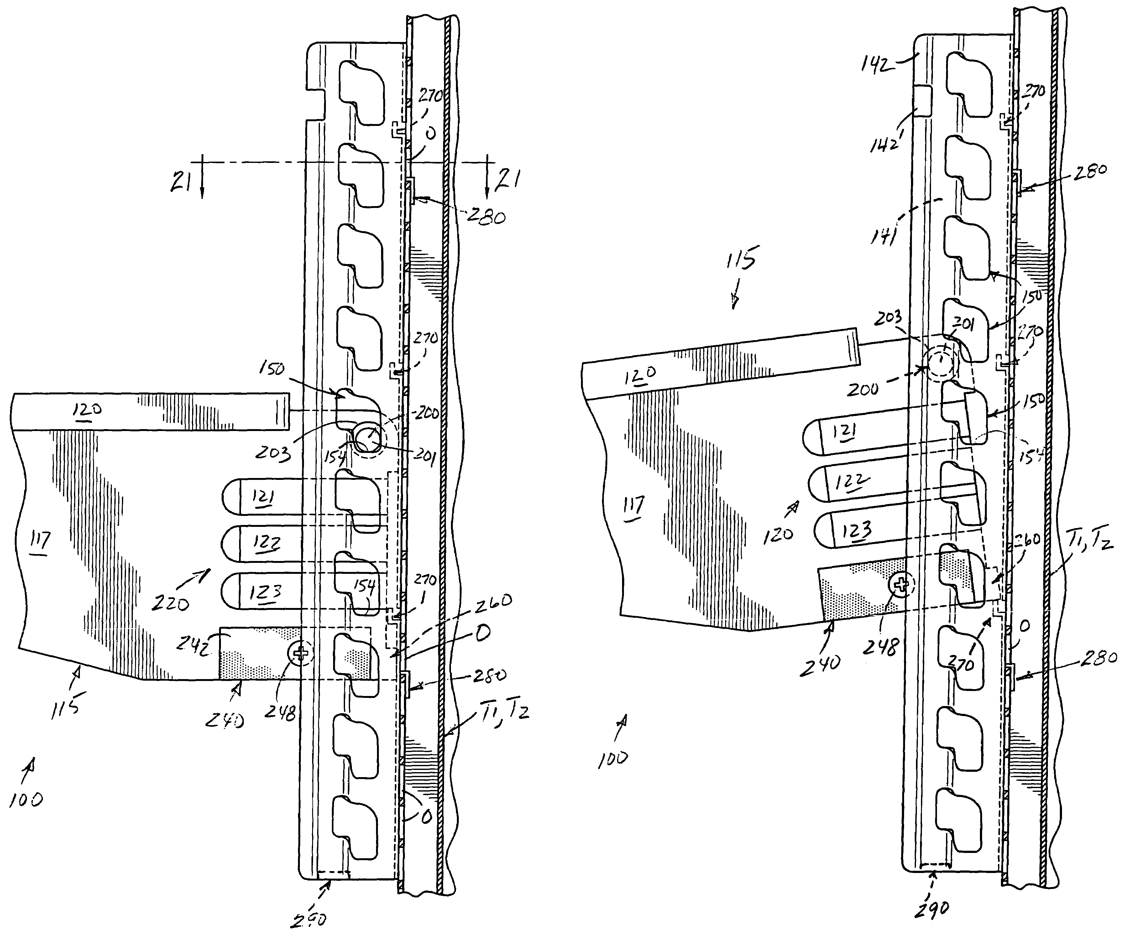 Vertically adjustable shelves and refrigerator compartment housing the same