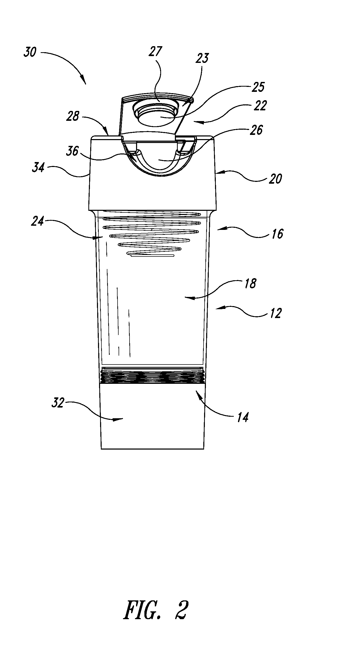 Hand-holdable mixing container