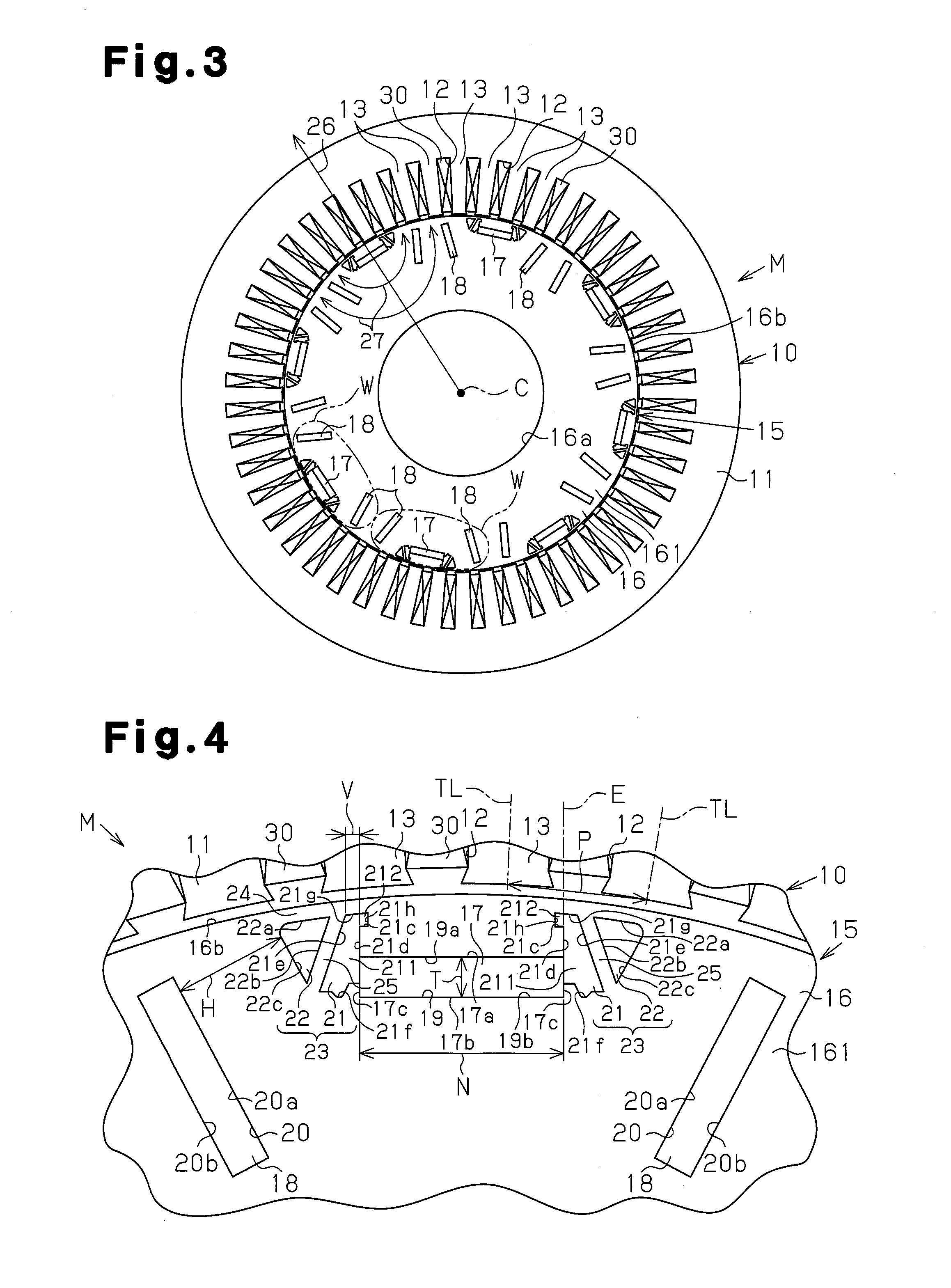 Rotating element with embedded permanent magnet and rotating electrical machine