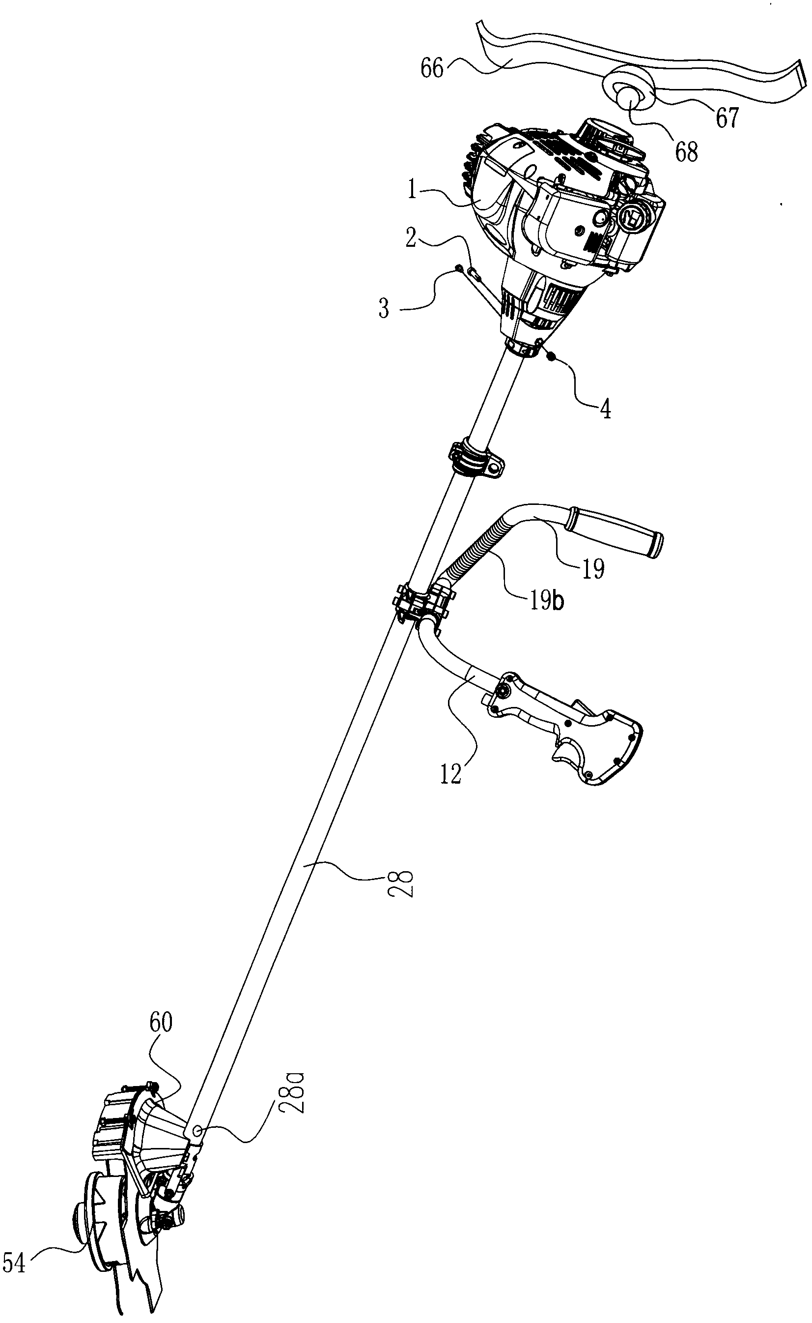 Low-emission gasoline brush cutter with lantern ring cutting function