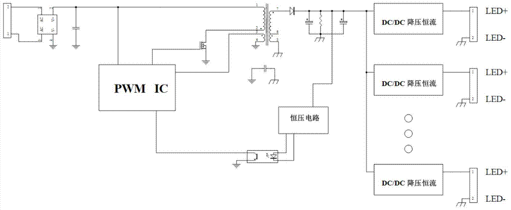 A single-stage multi-output LED power supply constant current drive circuit