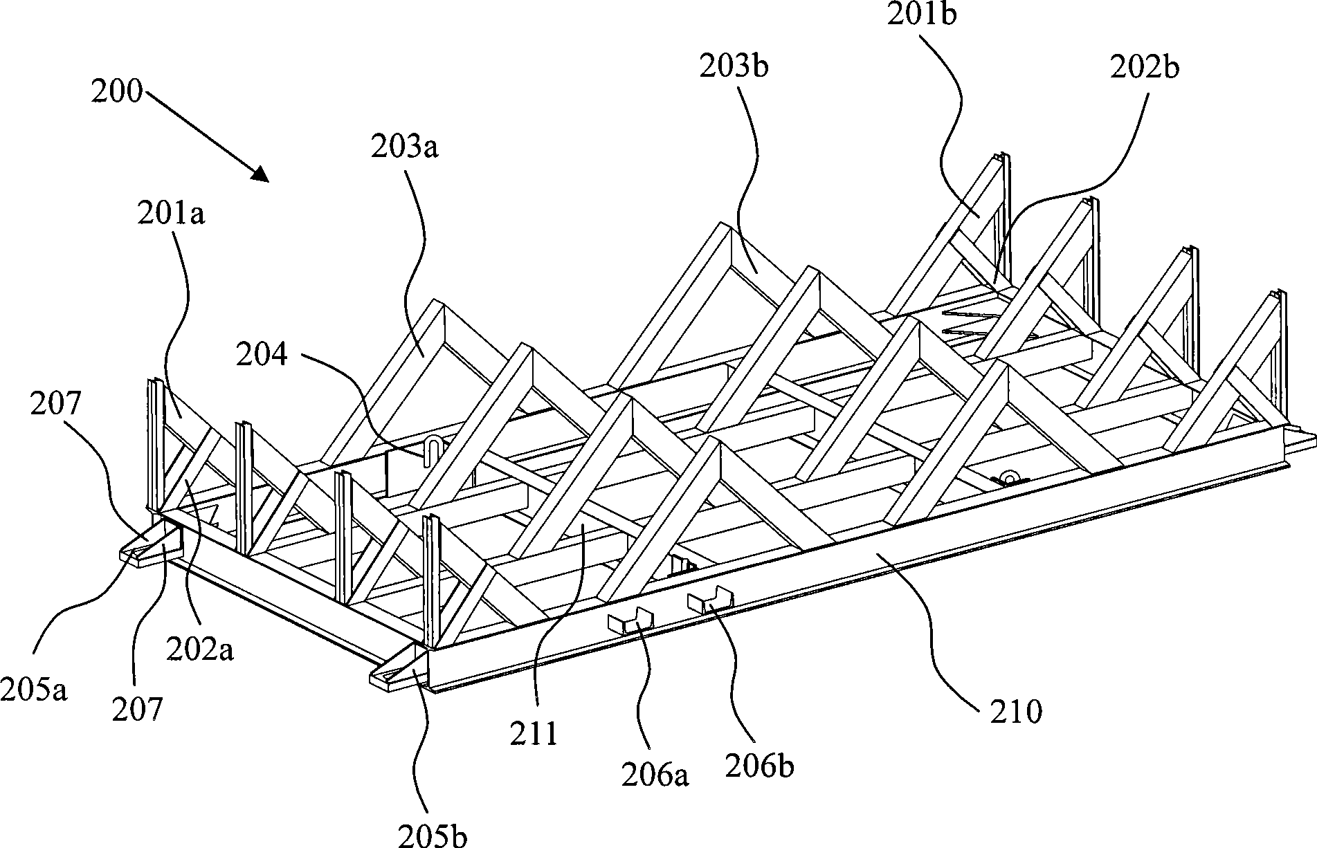 Plate-frame type containers, and open top wagon carriage and flat car equipped therewith