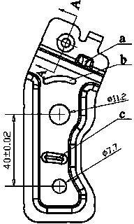 Multi-station progressive die for auxiliary fascia console body rear mounting support