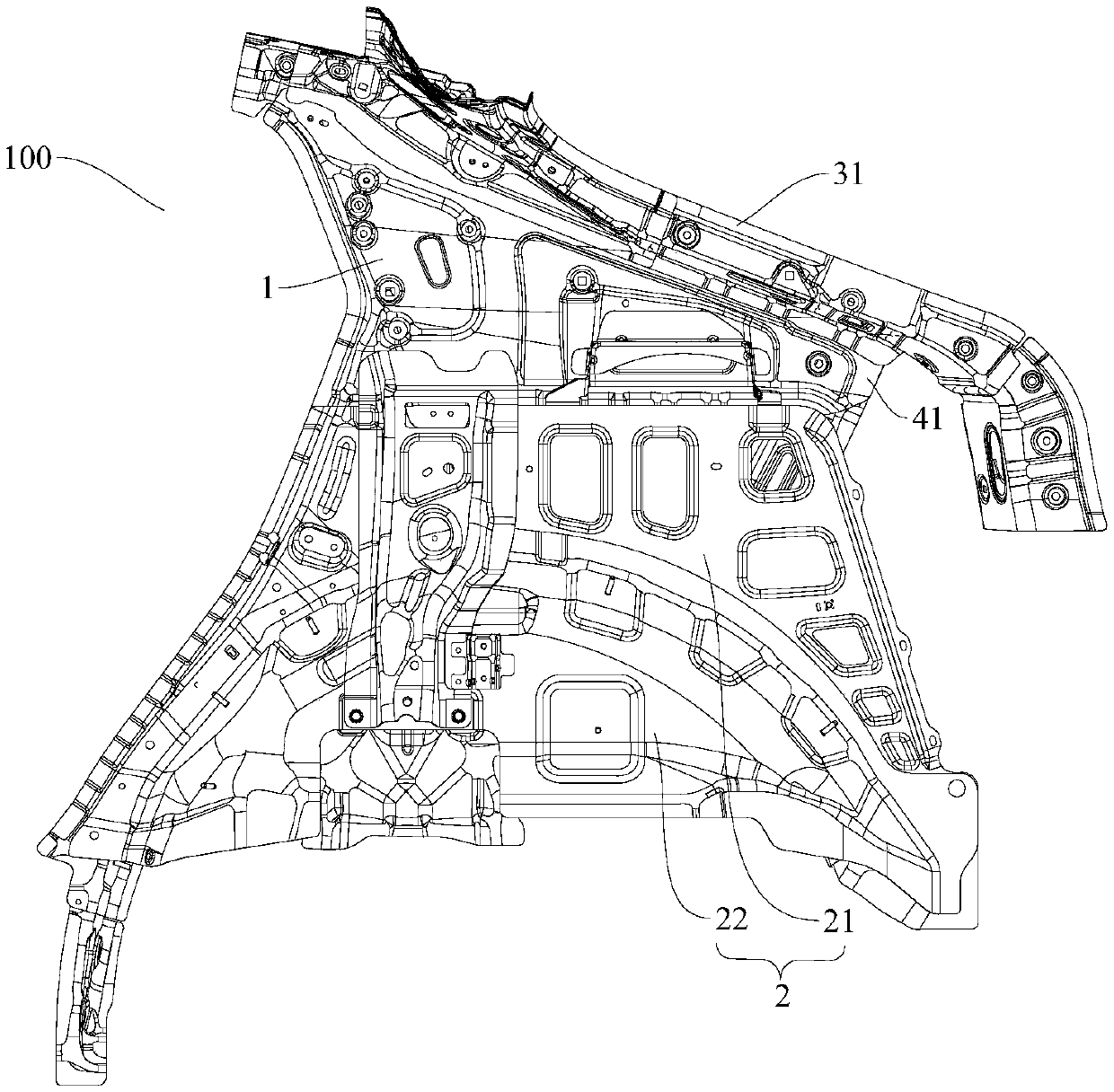 Side wall inner plate rear section assembly structure and vehicle with same